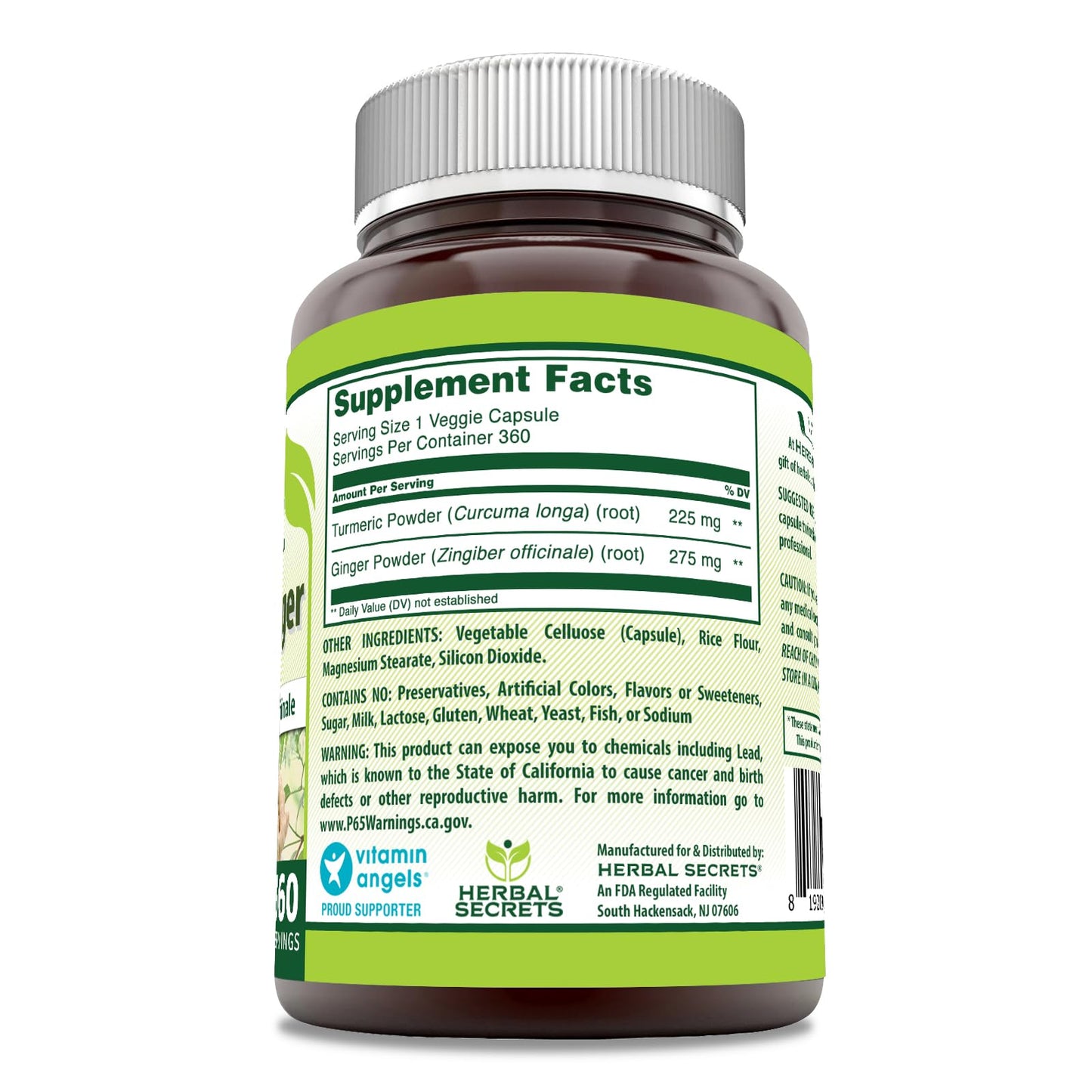 Herbal Secrets Turmeric & Ginger 500 Mg Veggie Capsules Supplement, 1 Capsule