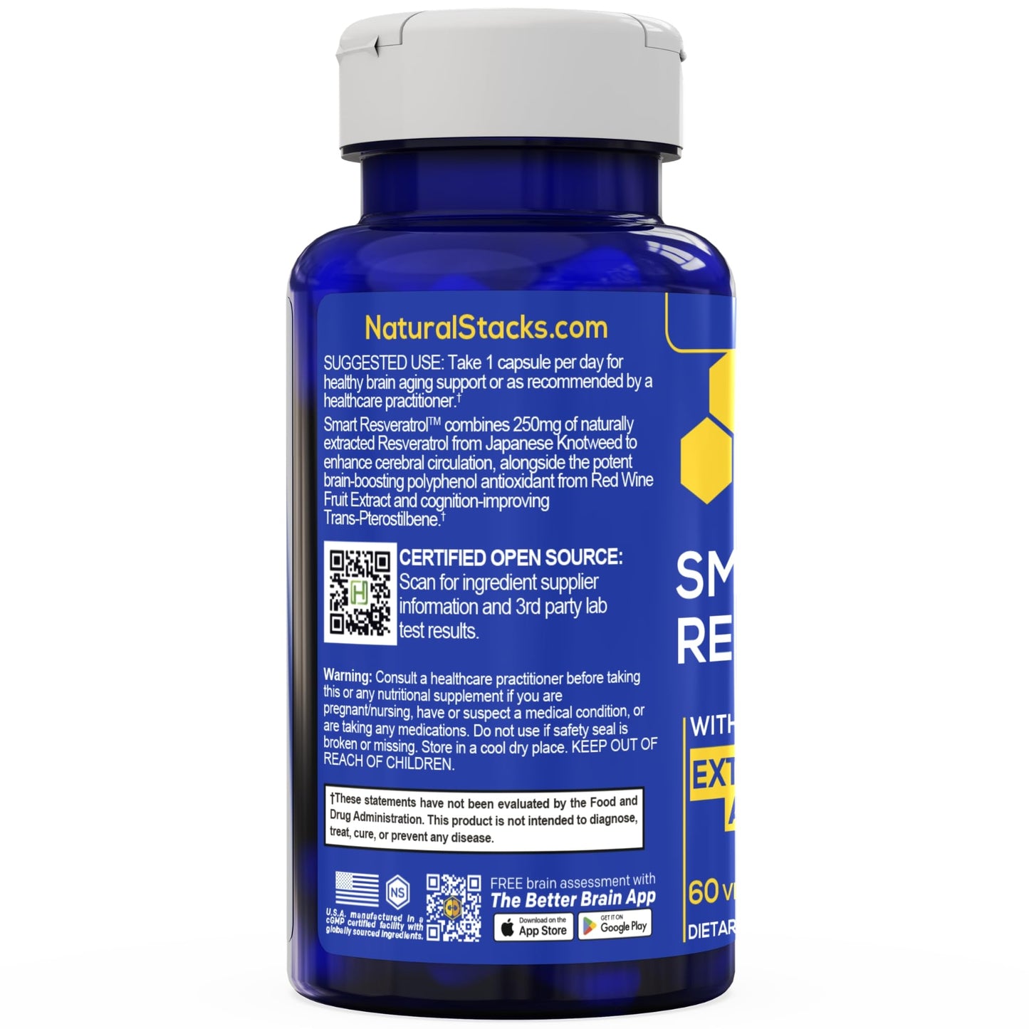 Natural Stacks Smart Resveratrol 250mg with Pterostilbene Capsule 60 Count