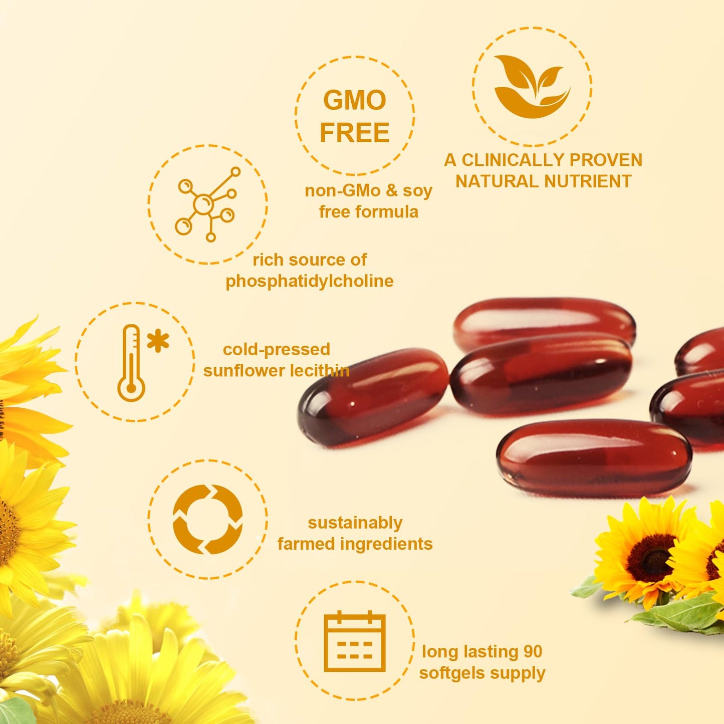 JulyDeer Sunflower Lecithin 2400mg 90 Softgels