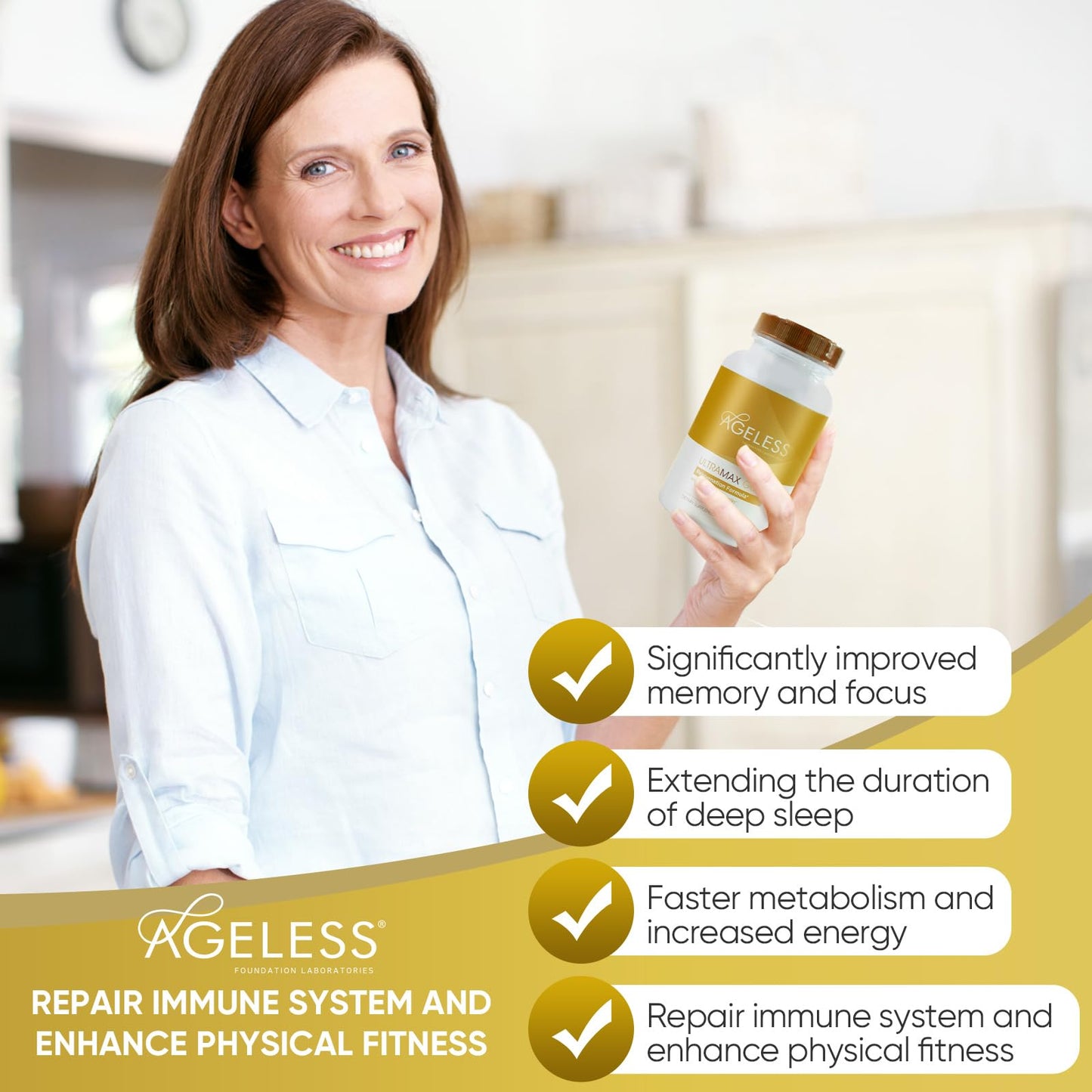 Ageless Foundation Laboratories Ageless HGH Supplements for Women & Men, Ultra MAX Gold 90 Capsules