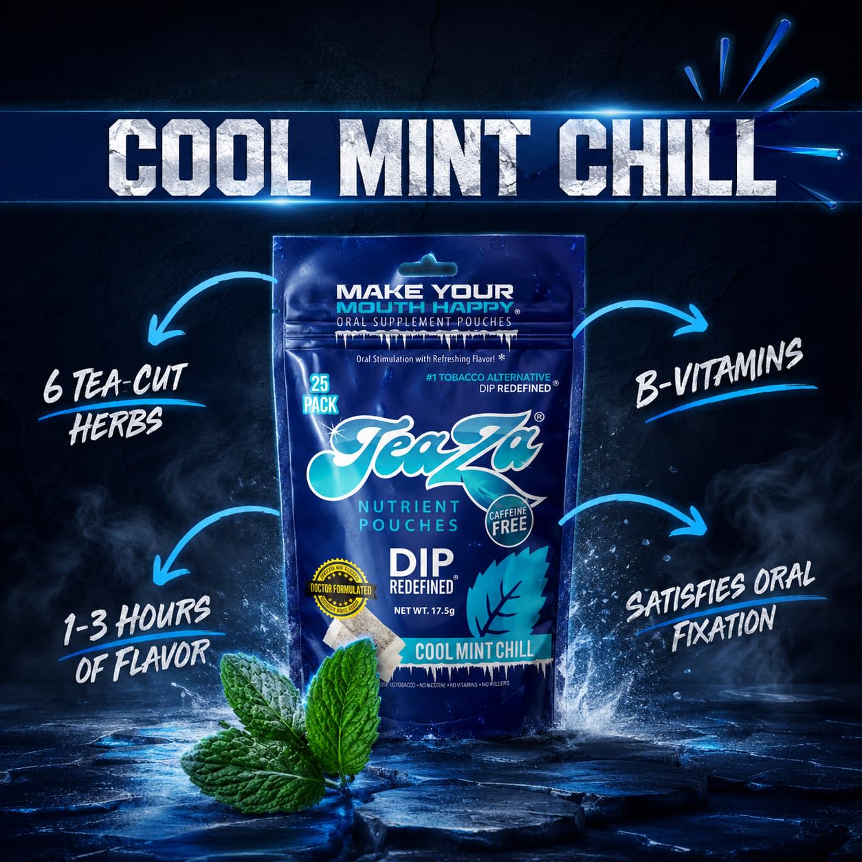 TeaZa Energy Pouches Cool Mint Chill Chewables 200