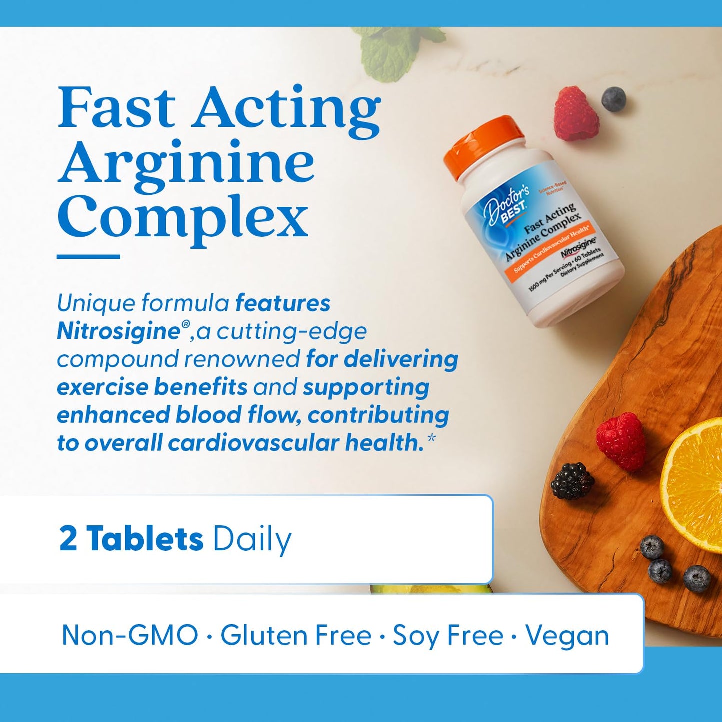 Doctor's Best Fast Acting L-Arginine Complex Tablets, 1500 mg, 60 Count