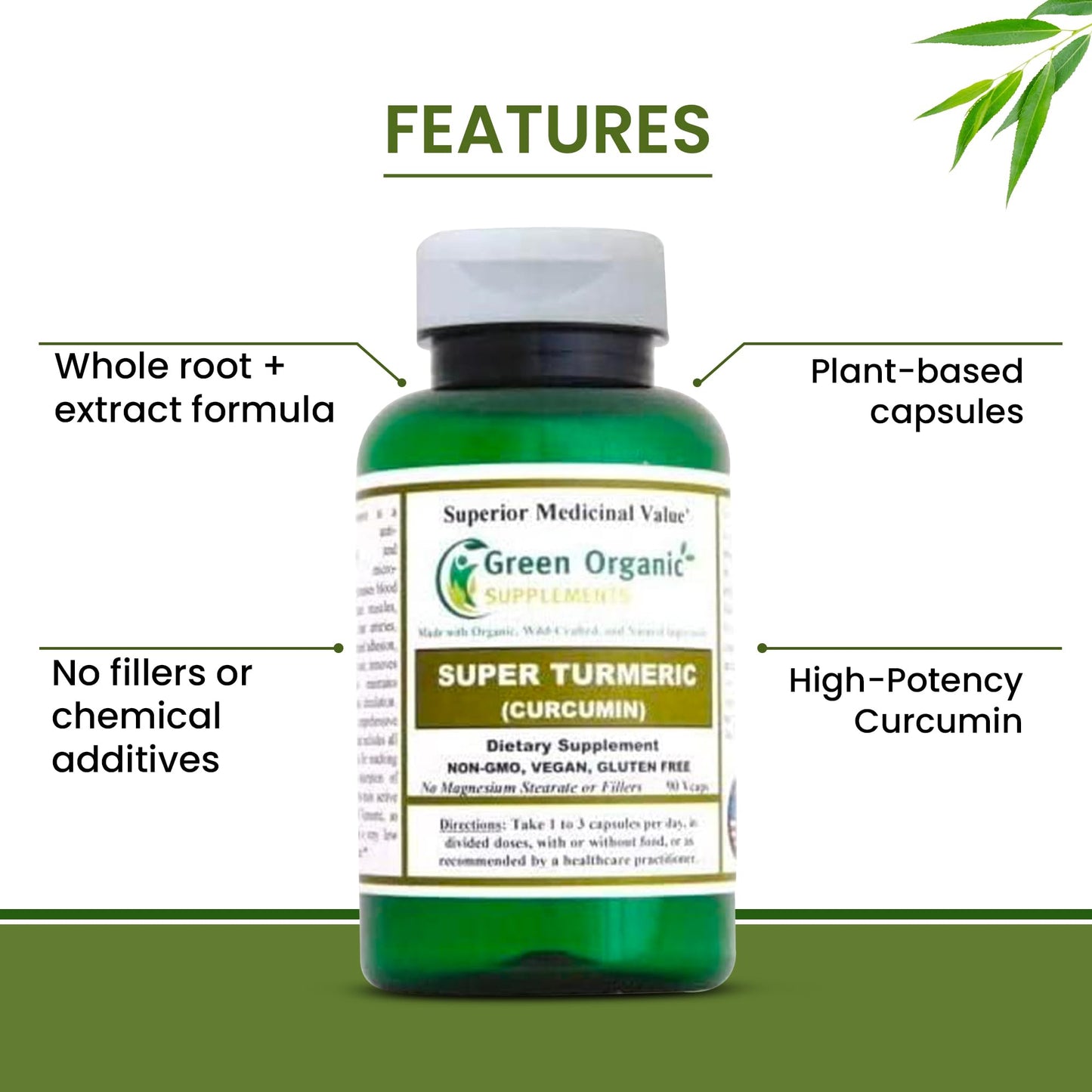 Green Organic Supplements Super-Turmeric Curcumin Capsule 90 Count