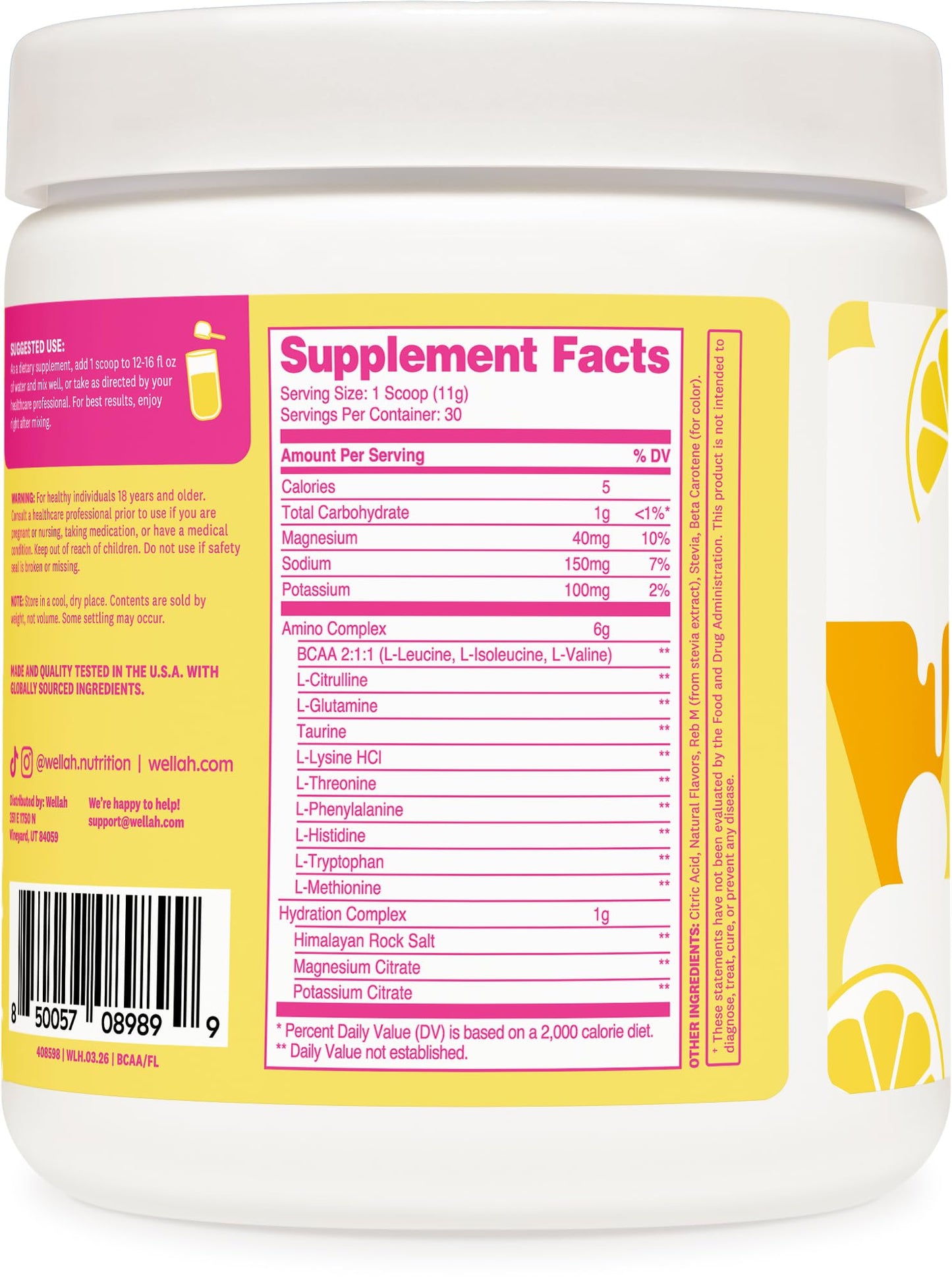 Wellah BCAAs (Frozen Lemonade Flavored) Powder 11.4 Ounce