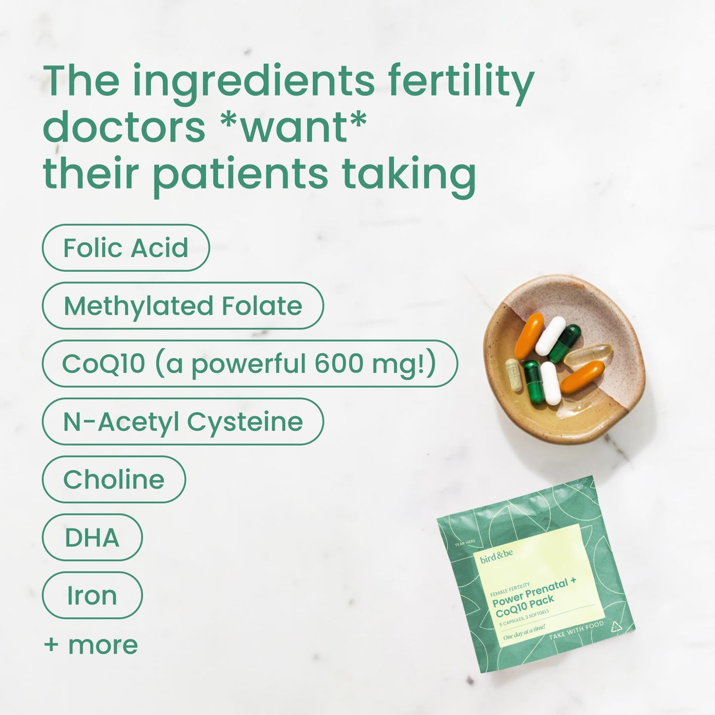 bird&be Female Fertility Power Prenatal + CoQ10 Pack Softgels, 30 Count