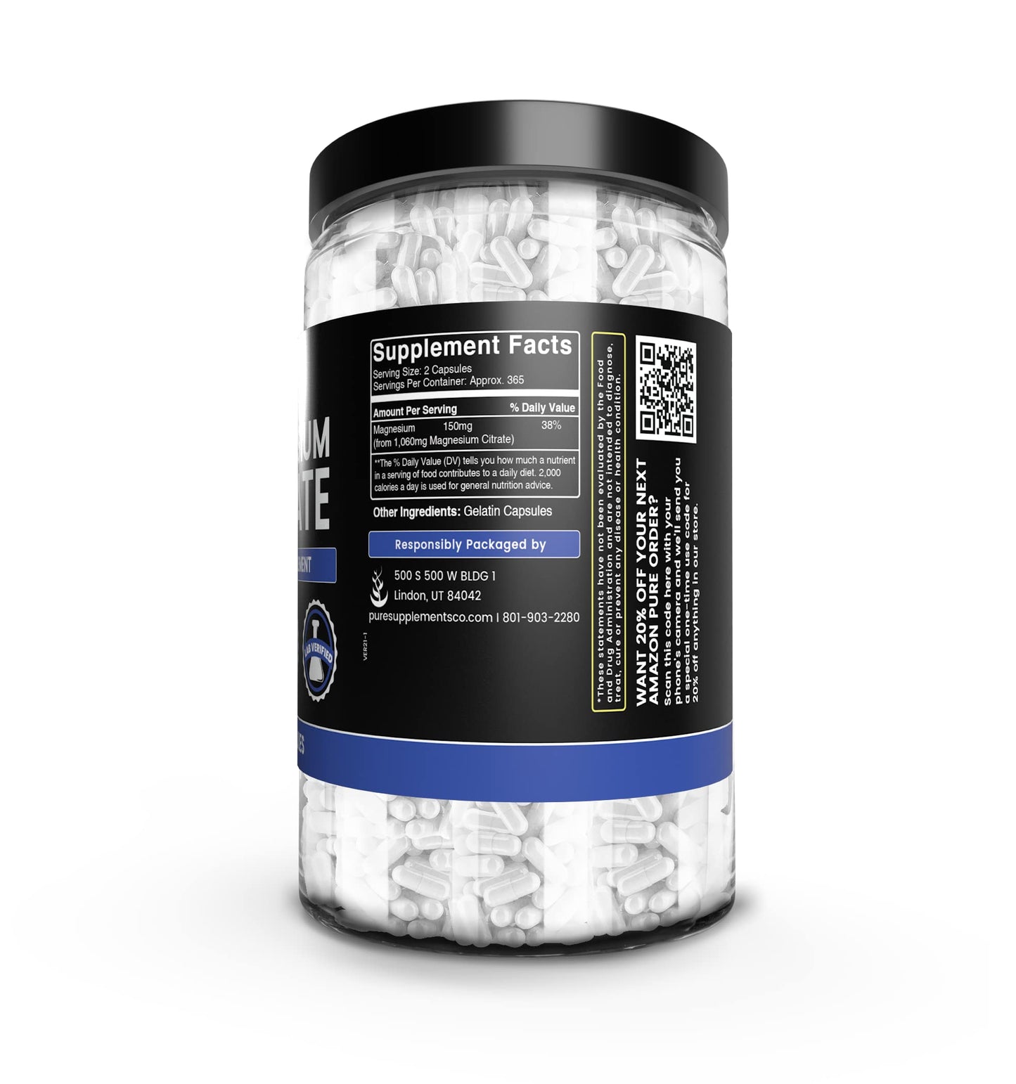 PURE ORIGINAL INGREDIENTS Magnesium Citrate 730 Capsules