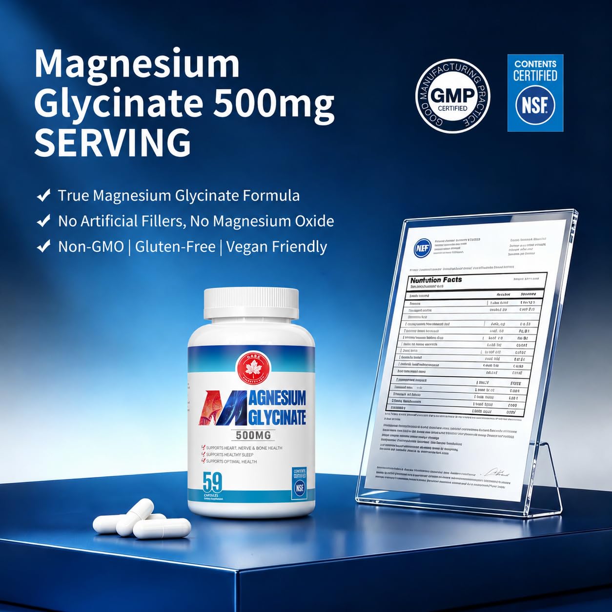 GABE SUNNYBEARS Magnesium Glycinate Capsules 500mg with B12 & B6, High Absorption for Sleep, Relaxation & Muscle Support, Gentle on Stomach, 59 Capsules