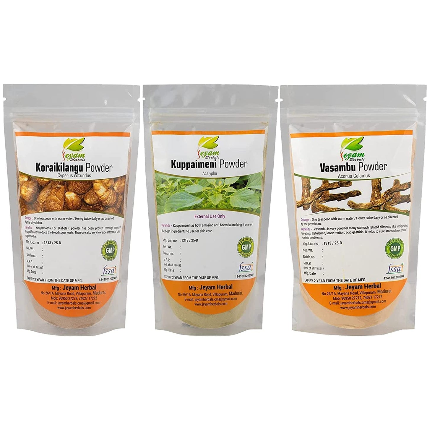 Admart Kuppaimeni Powder, Koraikilangu Powder & Vasambu Powder 21.1644 oz