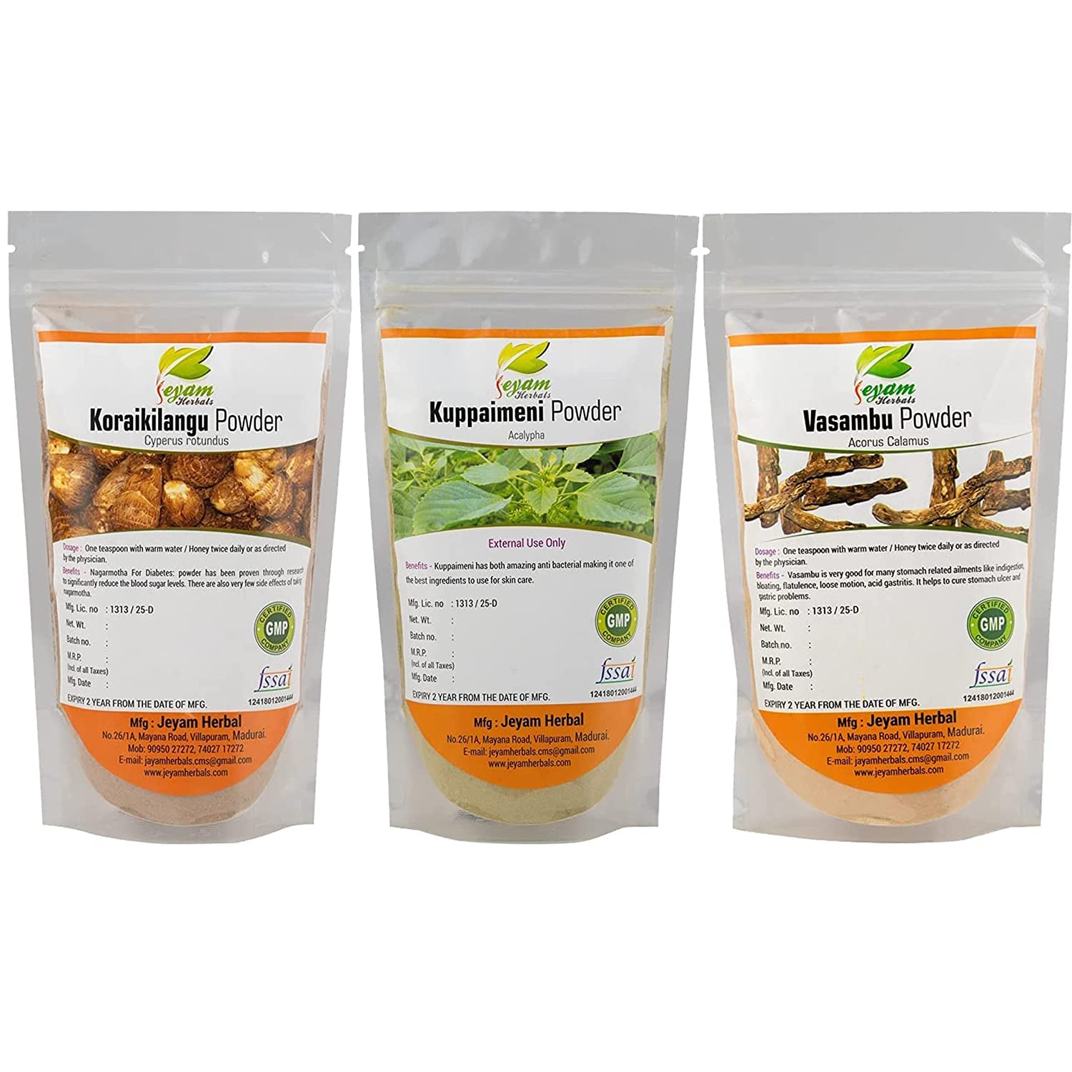 Admart Kuppaimeni Powder, Koraikilangu Powder & Vasambu Powder 21.1644 oz
