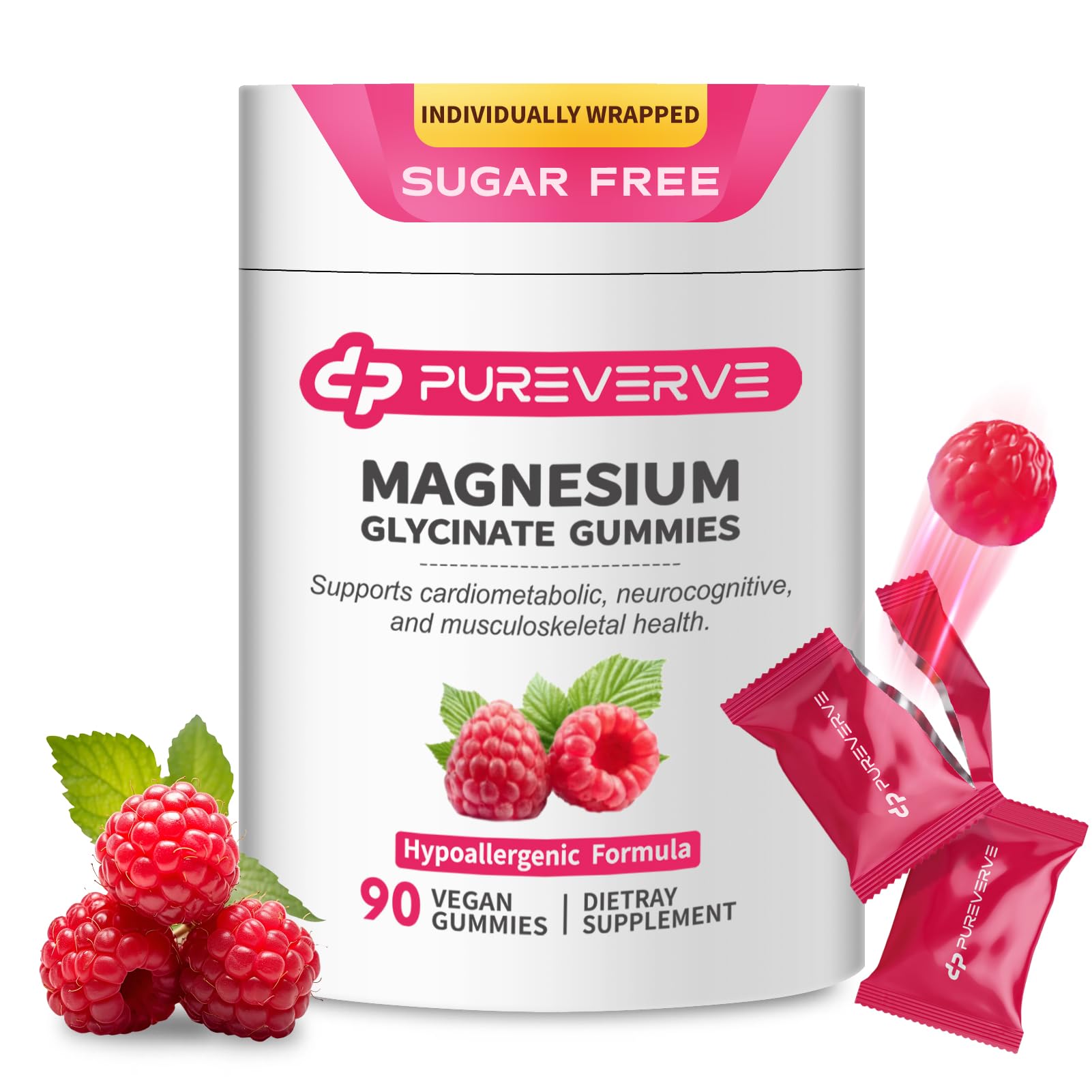 Pureverve Magnesium Glycinate Gummies 300mg, 90 Gummies