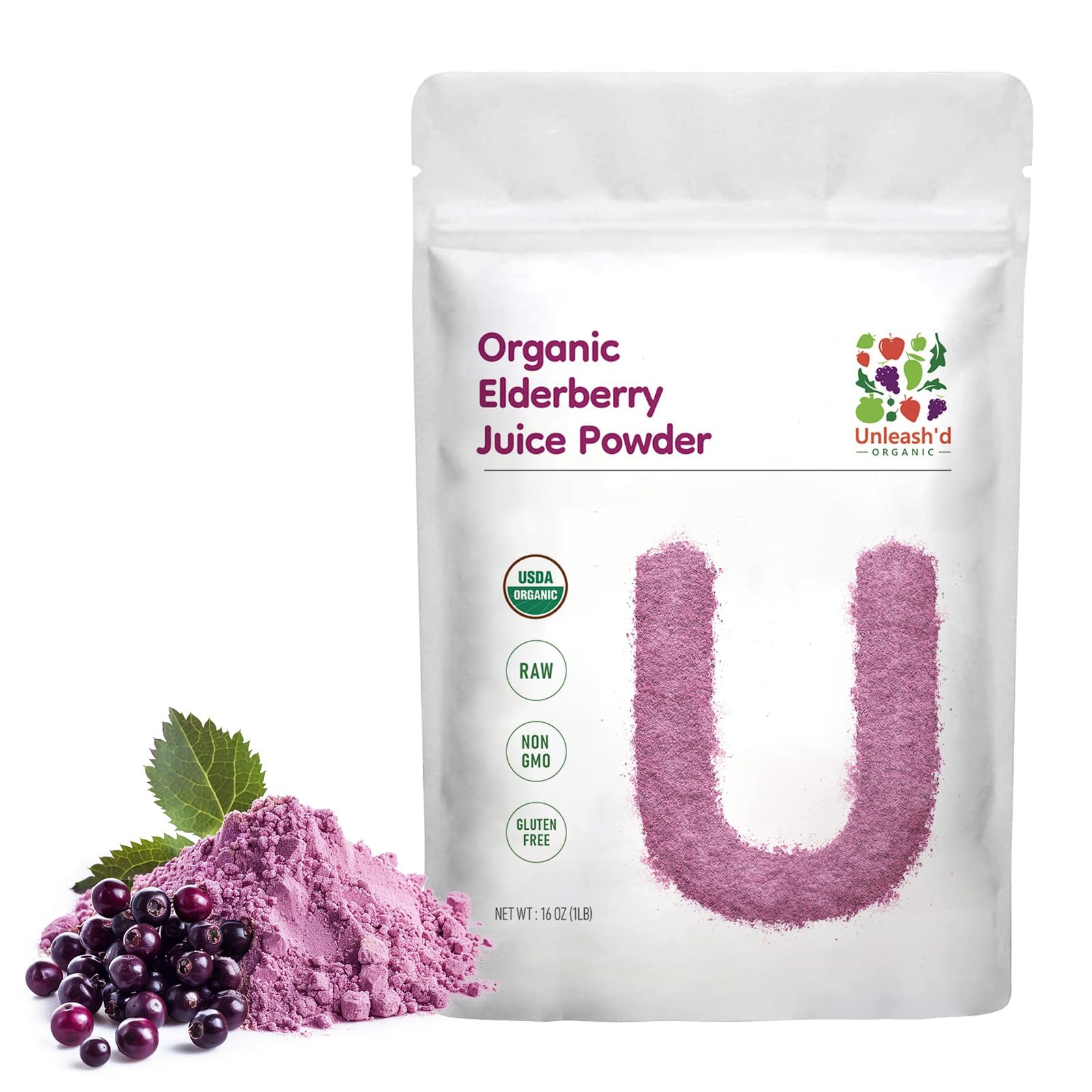UNLEASH'D ORGANIC Organic Elderberry Juice Powder 16 oz