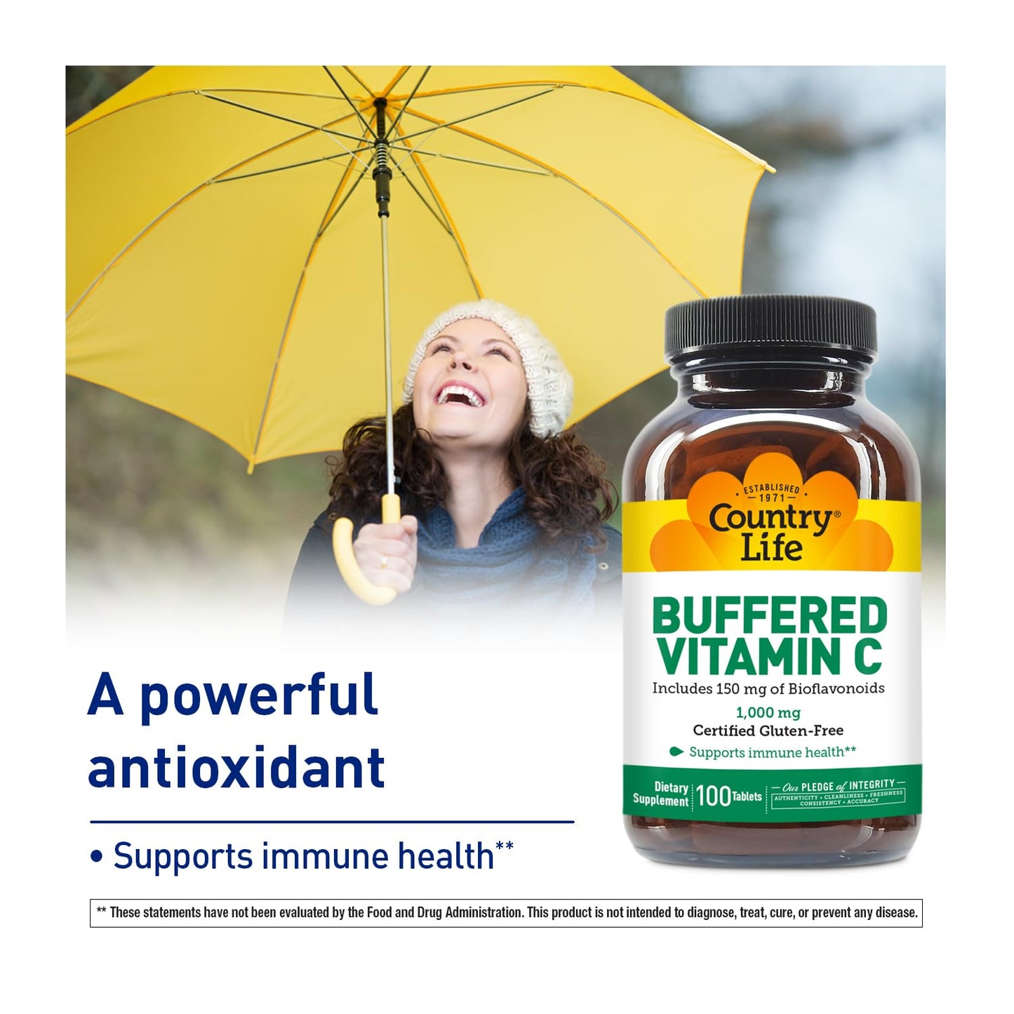 Country Life Buffered Vitamin C 1,000 mg with Bioflavonoids, 100 Tablets
