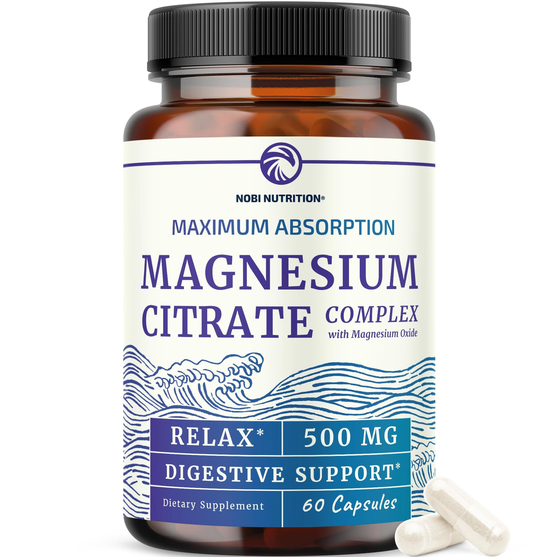 Nobi Nutrition Magnesium Citrate Complex 500 mg Capsule, 60 Count