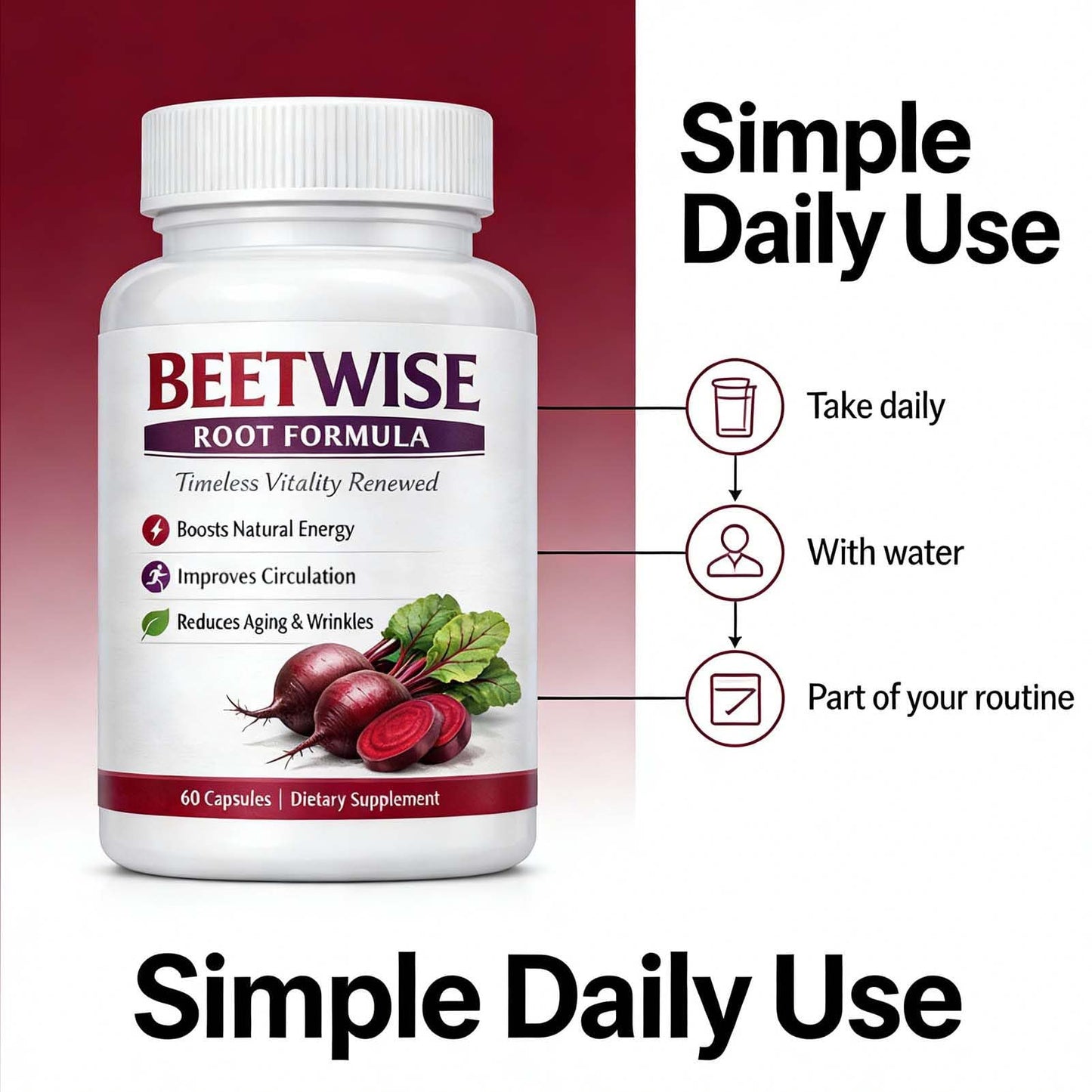 Tufonra BEETWISE Root Formula Cold Pressed Beetroot Supplement Organic – Vegan-Friendly, Non-GMO, 60 Capsules