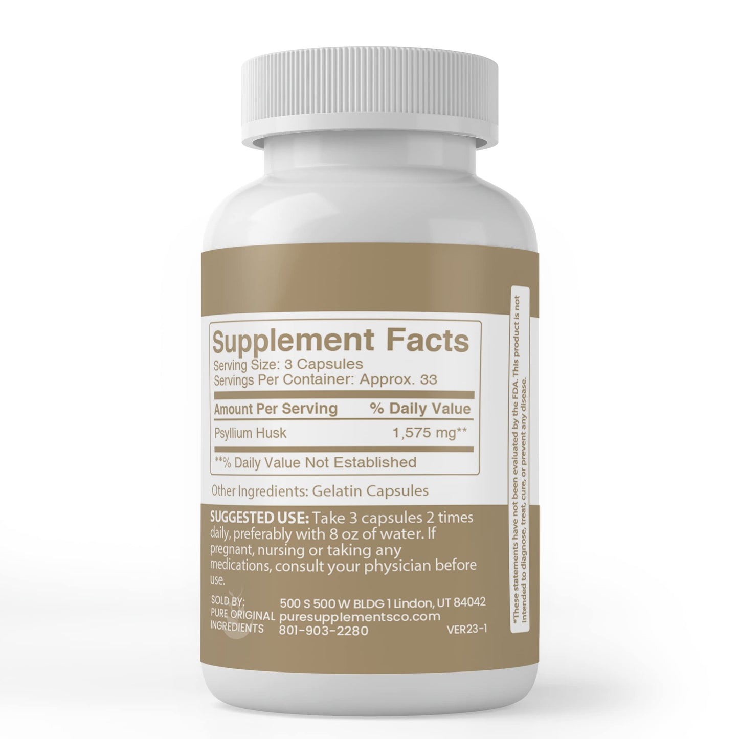 Pure Original Ingredients Psyllium Husk Capsules 100 Capsules