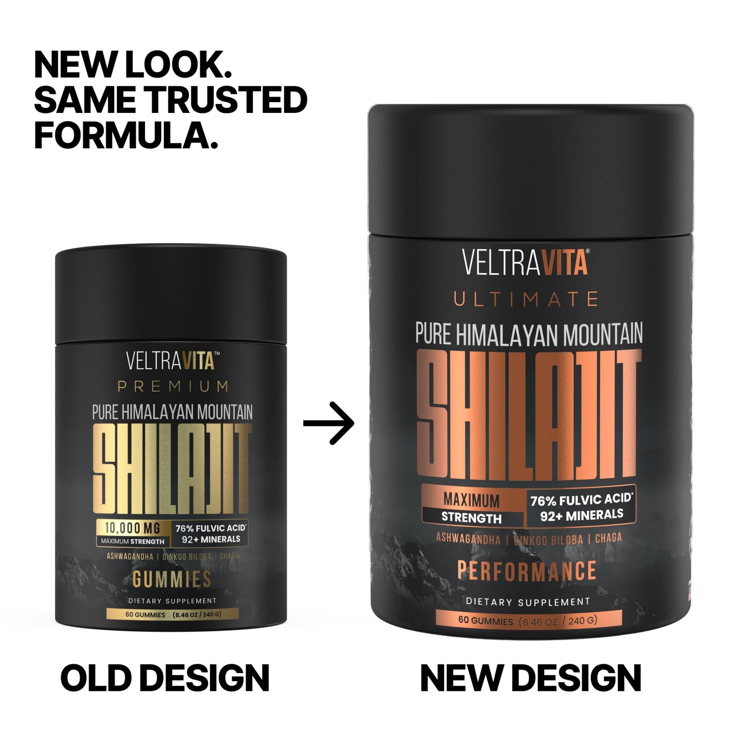 VeltraVita Pure Himalayan Shilajit Gummies with Ginkgo Biloba, Chaga & KSM-66 Ashwagandha, 60 Gummies