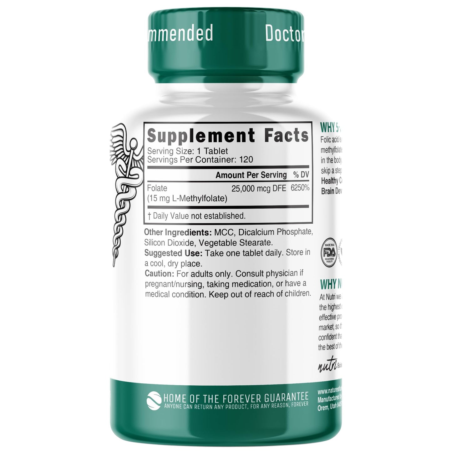 Nature's Fusions Nutri 5-MTHF L-Methylfolate 15MG Tablet, 120 Count