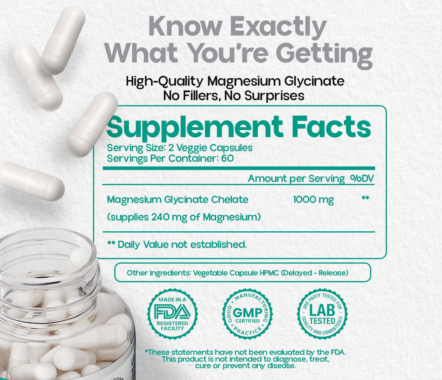 ATEMPO NATURAL LIFESTYLE Magnesium Glycinate 1000mg Capsules, 120 Count