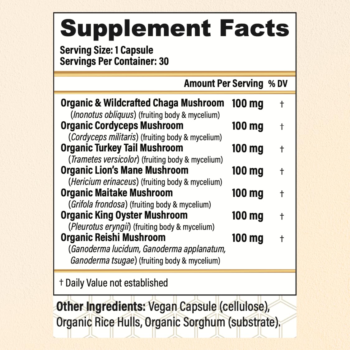 CHOQ Seven Wonders Organic Mushroom Complex - Lions Mane, Reishi, Chaga, Cordyceps Capsules, 30 Count