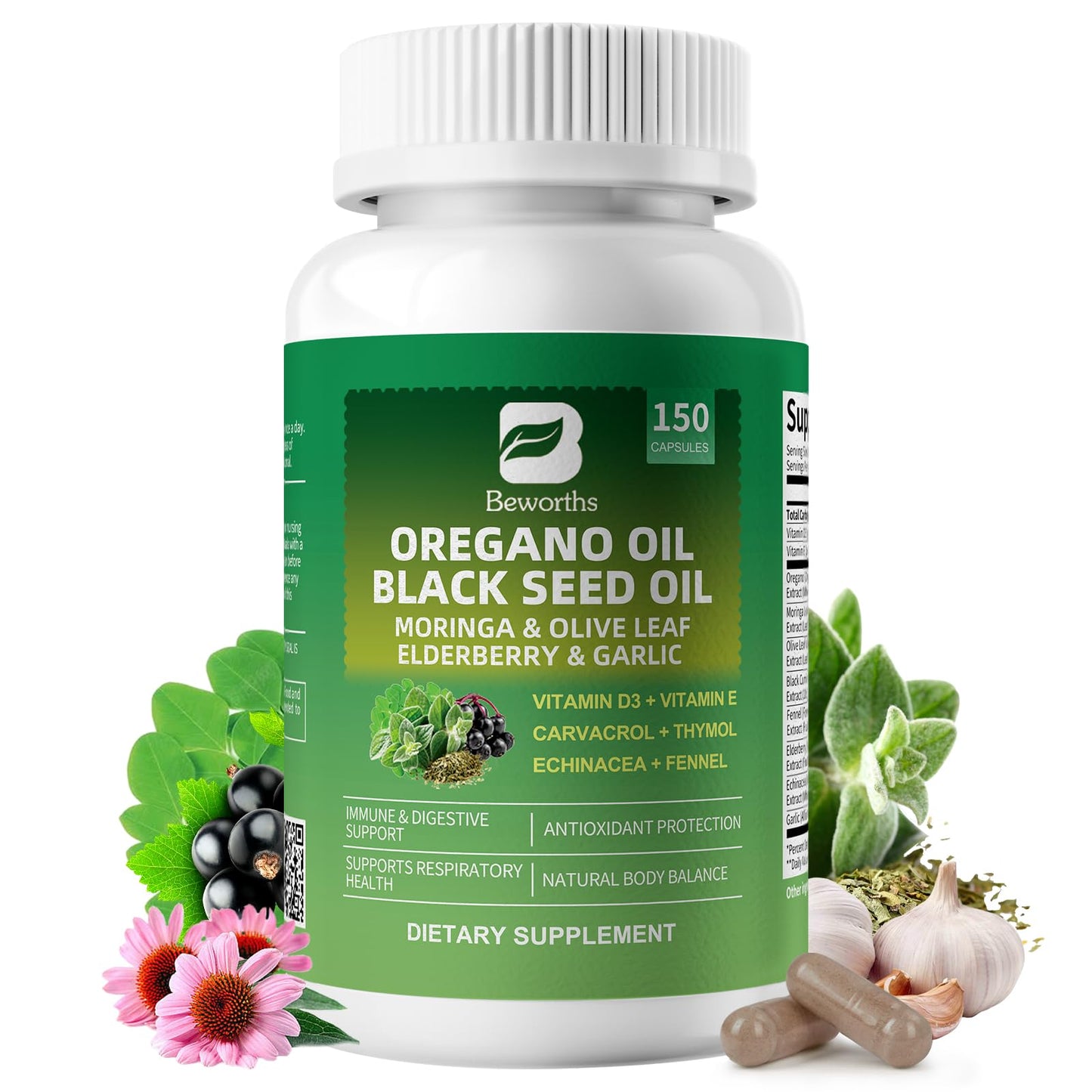 B BEWORTHS Oil of Oregano with Black Seed Oil Capsules, 150 Capsules