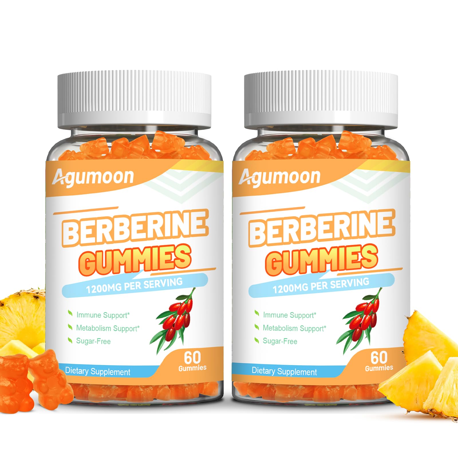 Agumoon Berberine Gummies 1200mg with Ceylon Cinnamon for Immune System & Metabolism Support, 120 Count
