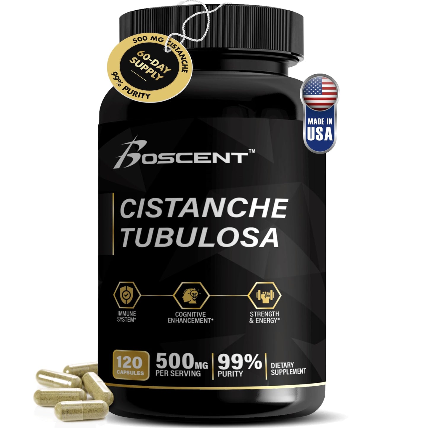 BOSCENT Cistanche Tubulosa Extract 500mg Capsules, 120 Count