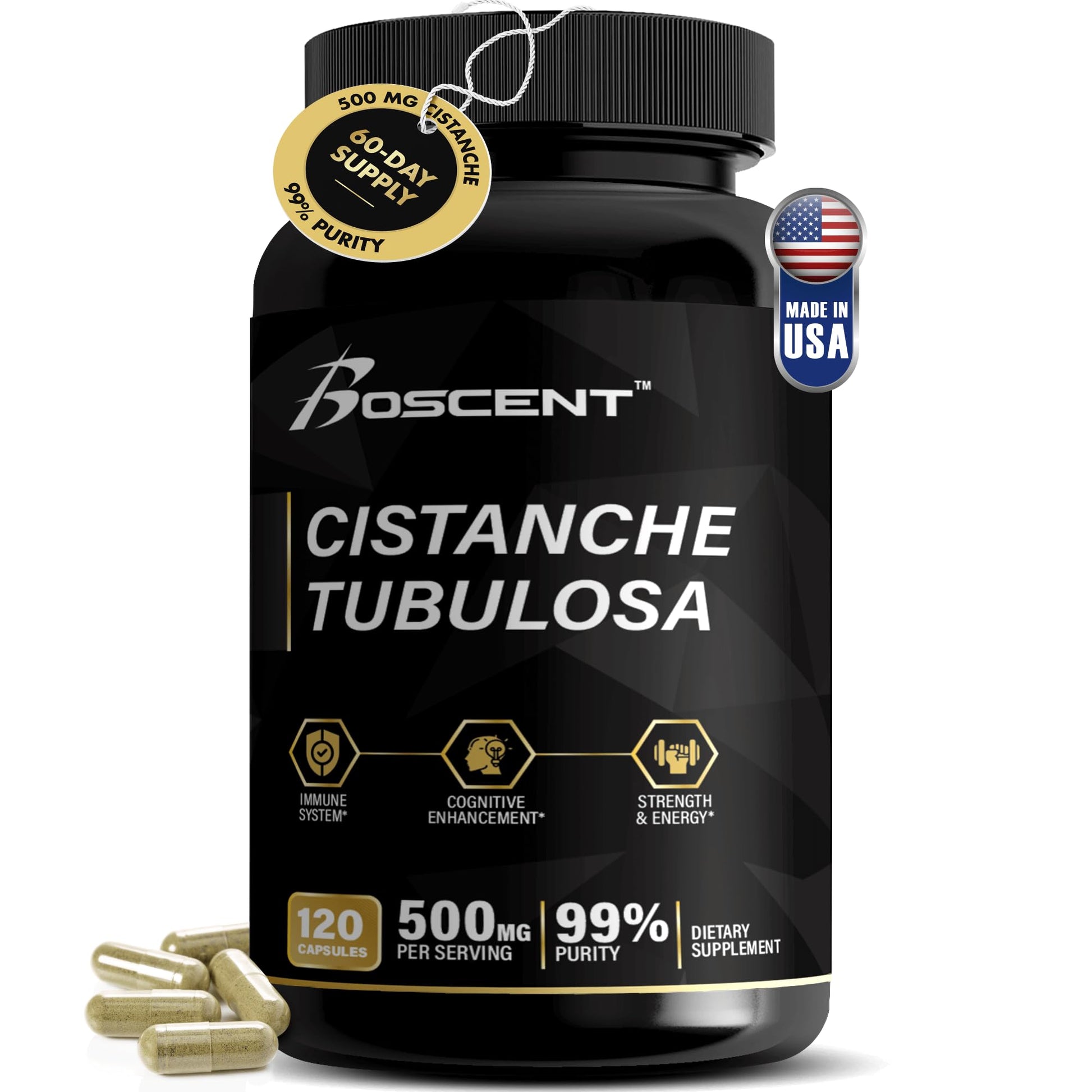 BOSCENT Cistanche Tubulosa Extract 500mg Capsules, 120 Count