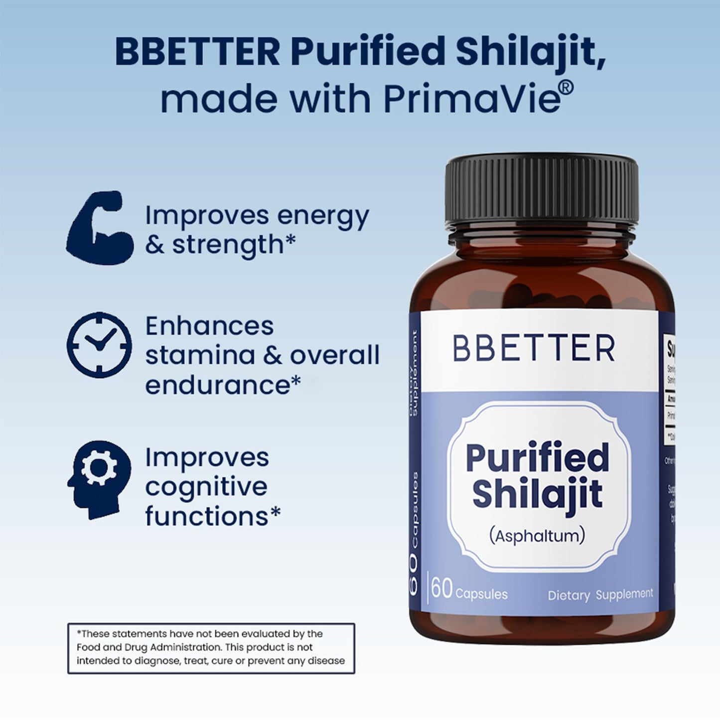 BBETTER Purified Shilajit 250 mg PrimaVie Shilajit Extract Capsules, 120 Capsules