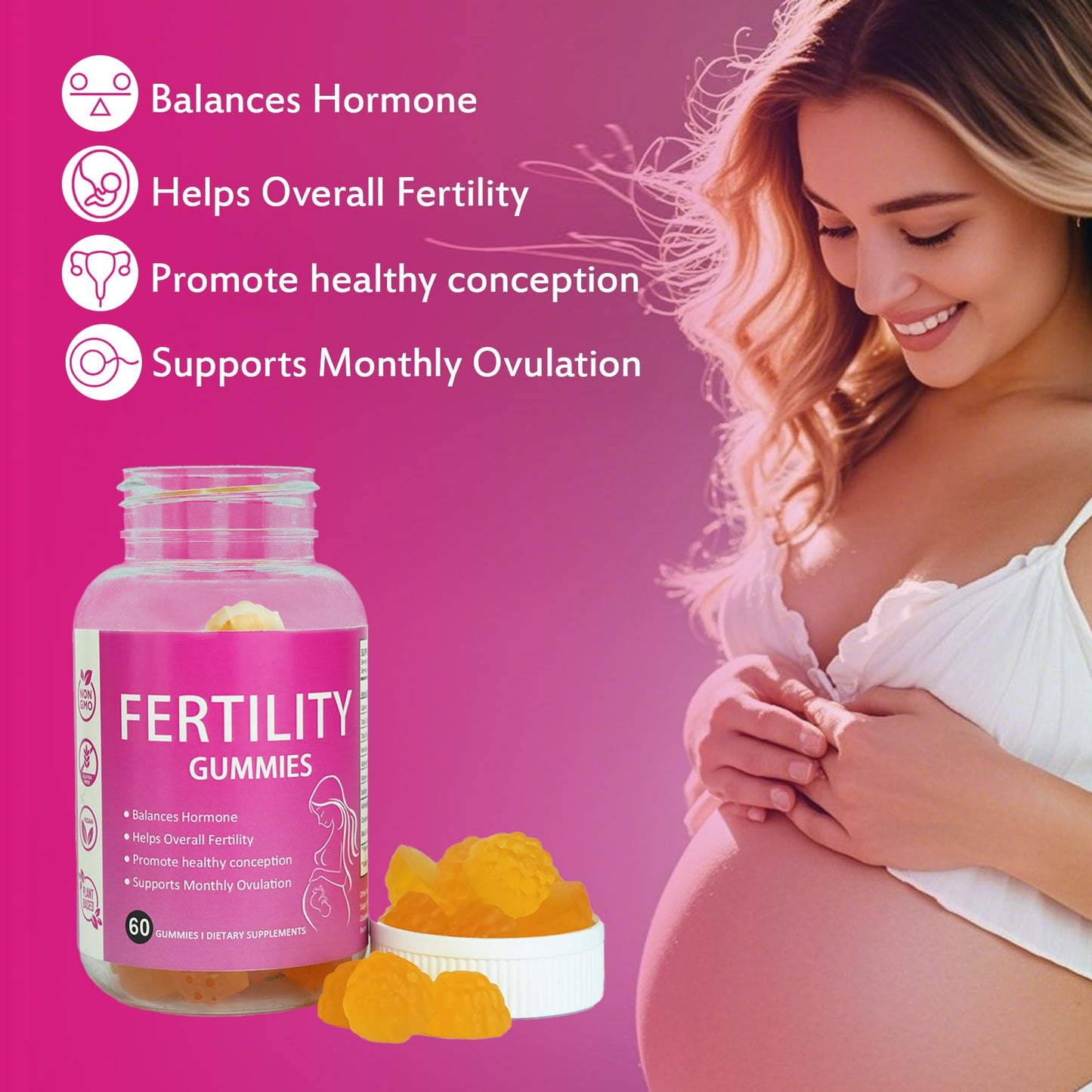 Laicuherb Fertility Support Gummies for Women Prenatal Vitamins with Myo-Inositol & Pantothenic Acid, 60 Count