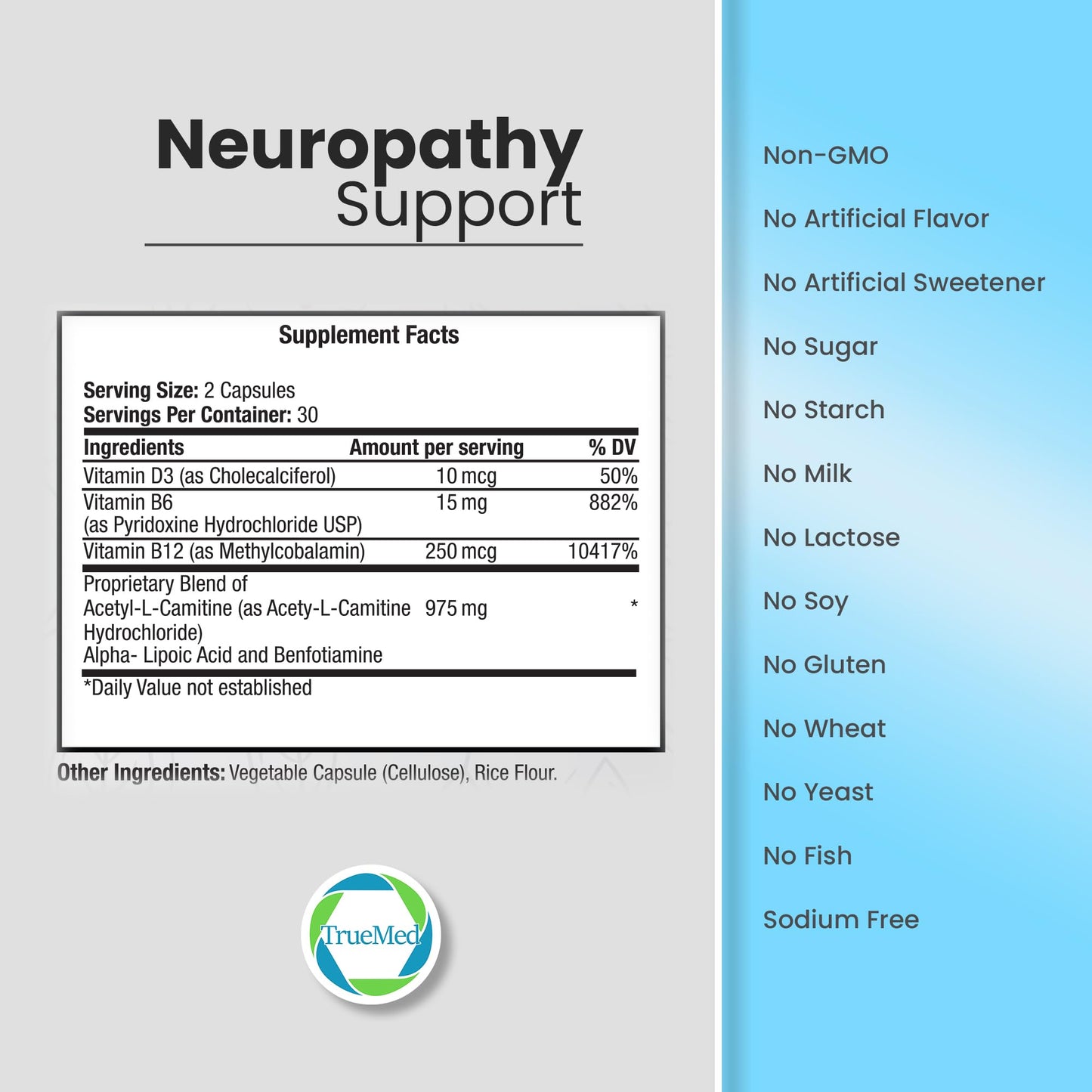 TRUEMED Neuropathy Support Neuro and Nerve Health Supplement Capsules 60 Count