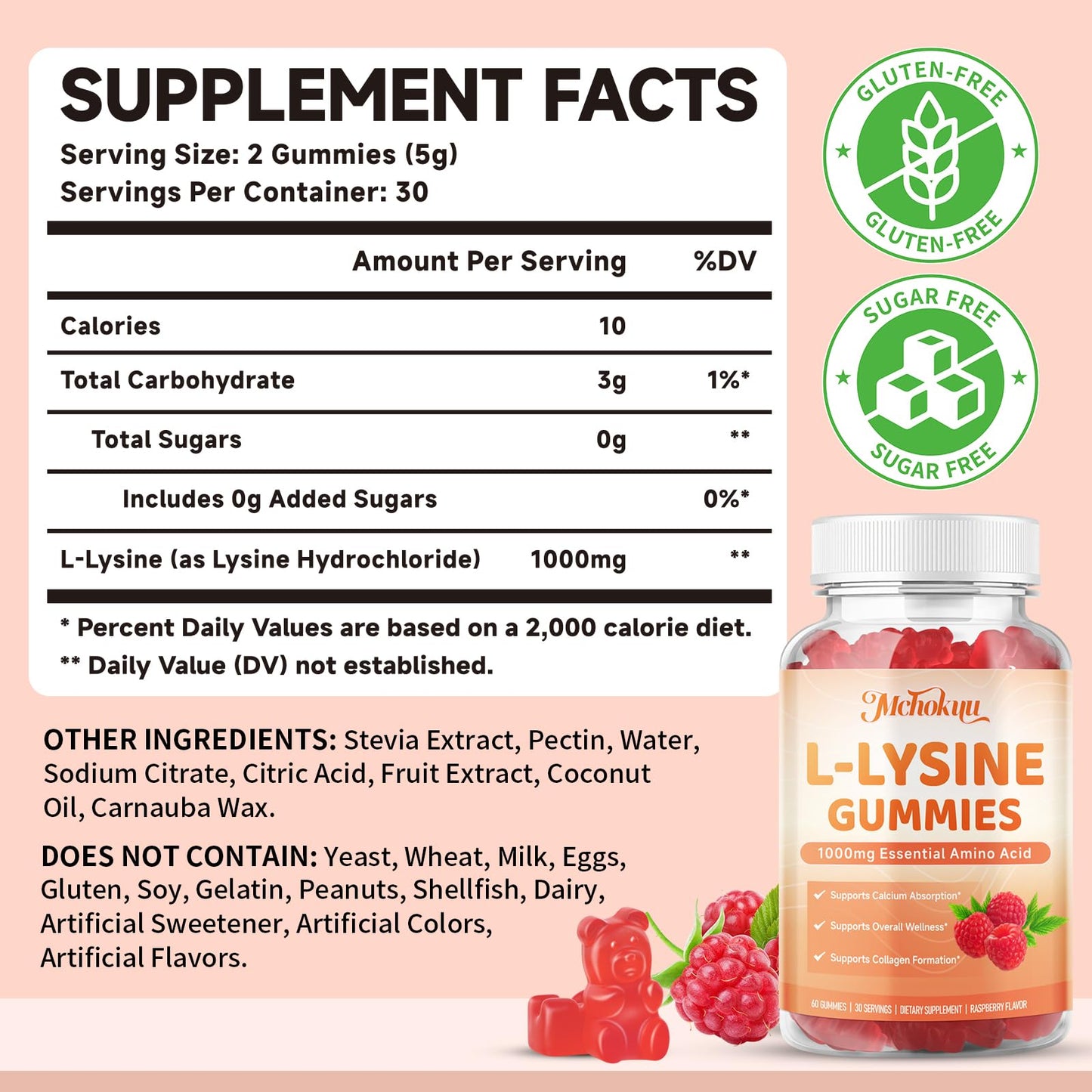 Mchokuu L-Lysine 1000mg Gummies for Adults, 120 Count