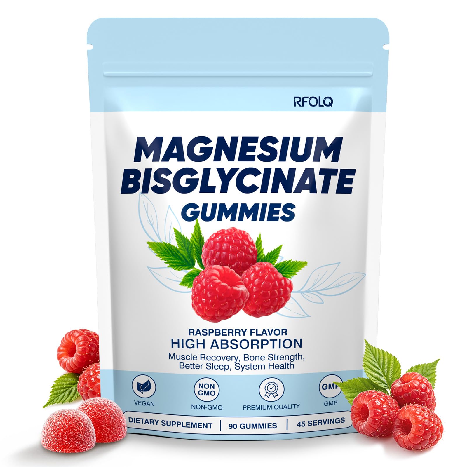 RFOLQ Magnesium Bisglycinate Gummies 400mg Absorption Magnesium Supplement, 90 Count