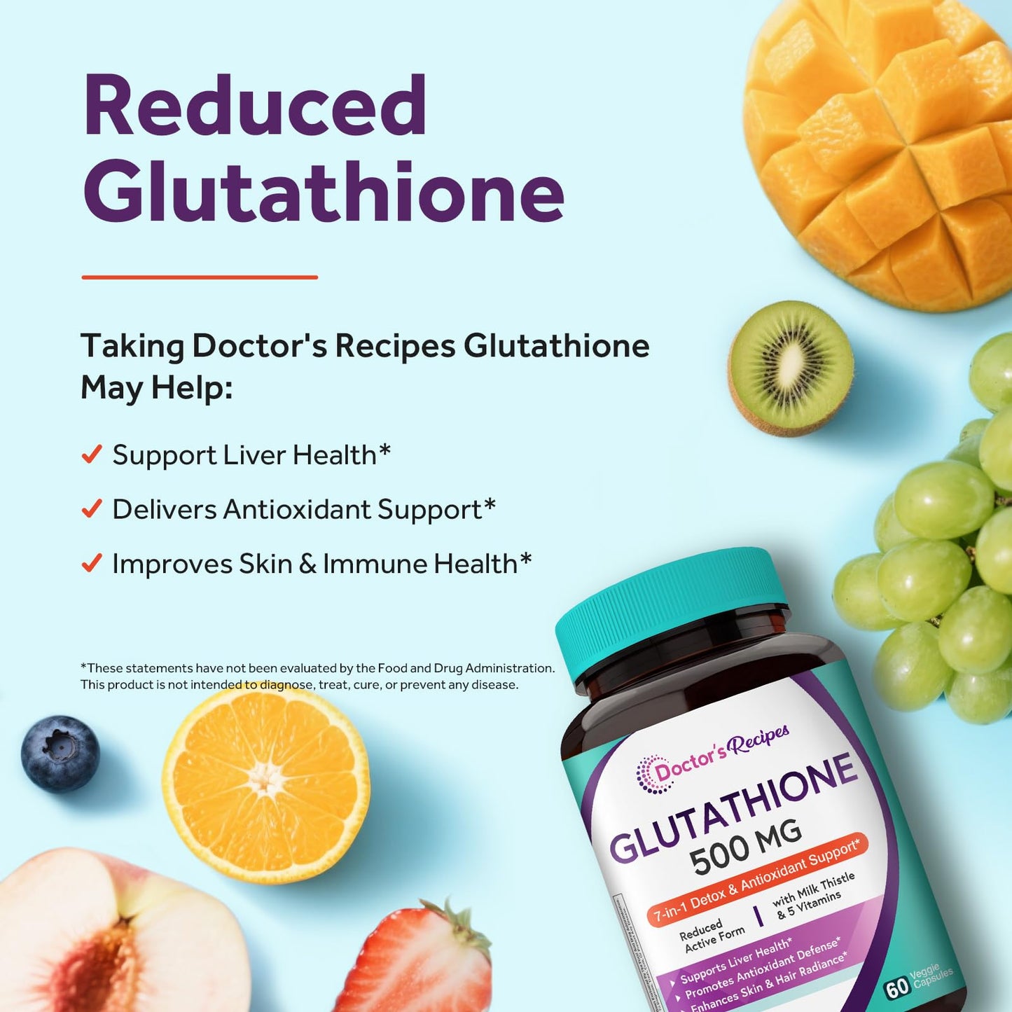 Doctor's Recipes Glutathione 500 mg, 60 Vegan Capsules