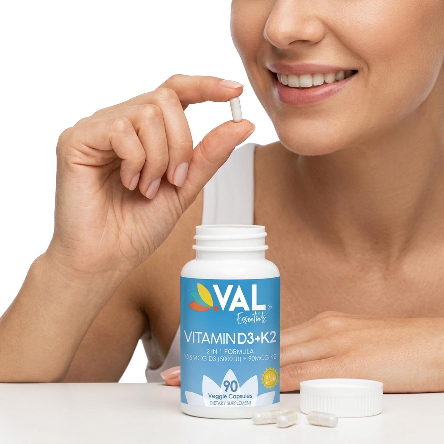 VAL Vitamin D3 + K2 (MK-7) 5000 IU & 90 mcg, Bone & Heart Health Support, 90 Vegan Capsules