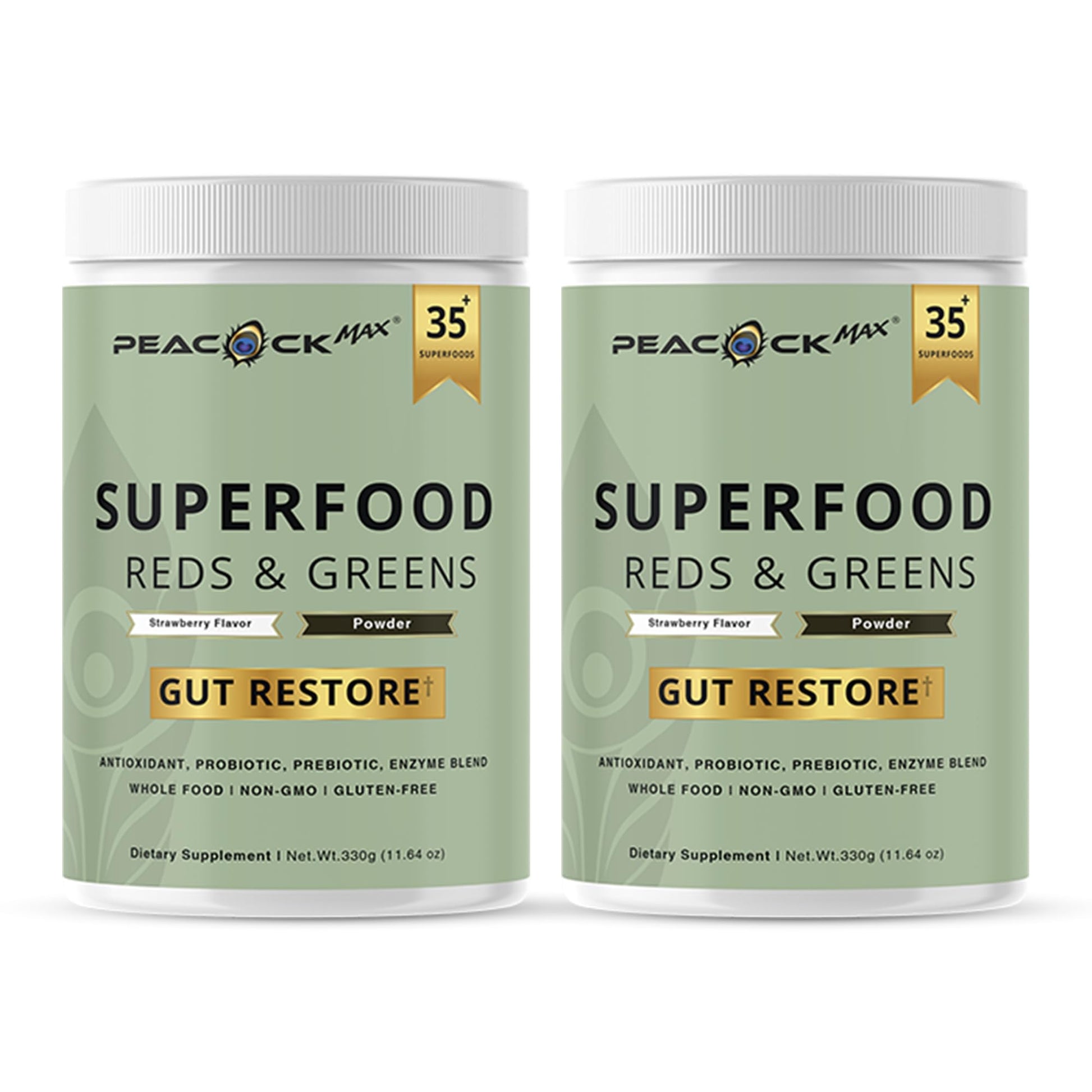 Peacock Max Superfood Reds & Greens Powder, 23.28 oz (Pack of 2)