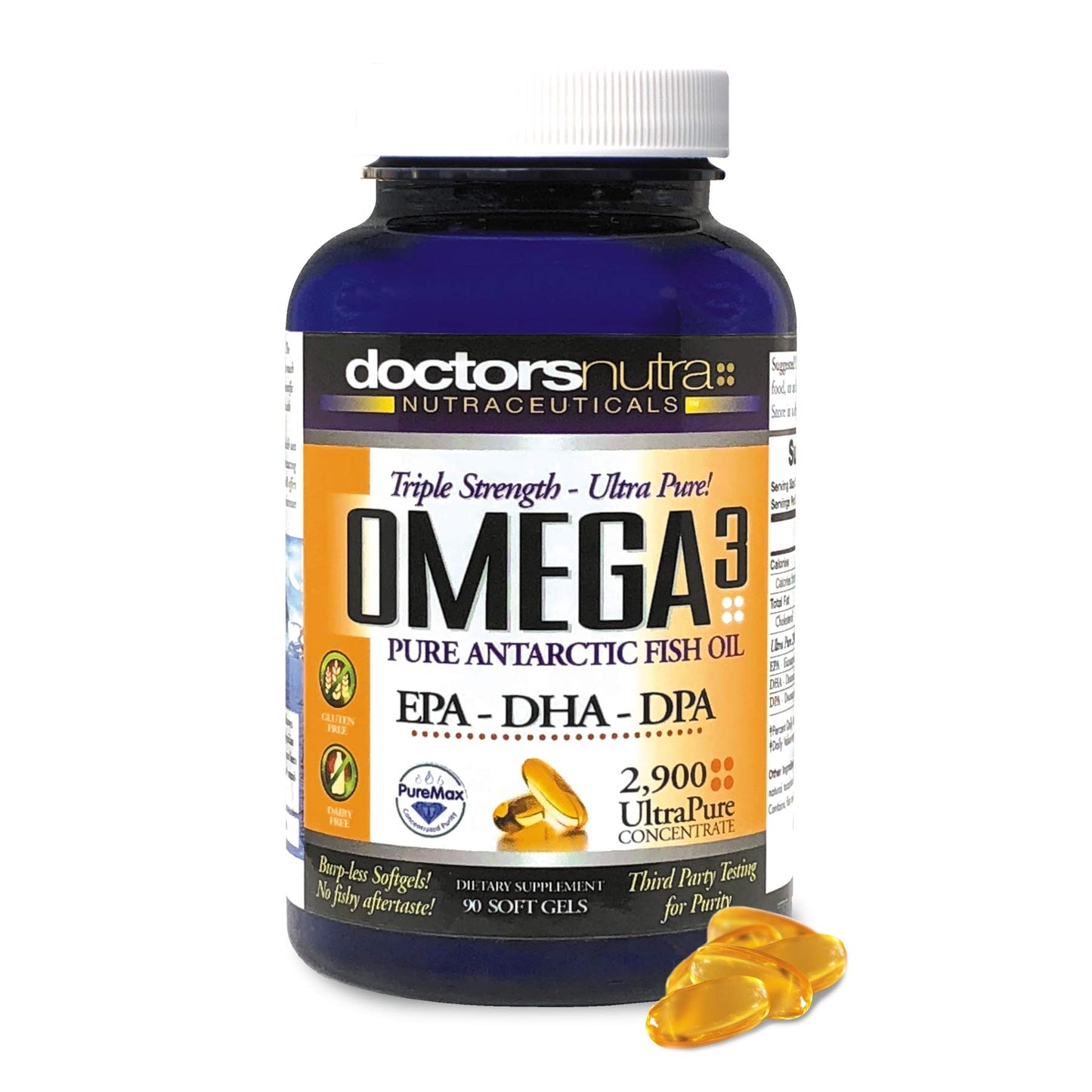 Doctors Nutra Nutraceuticals Natural Wild Caught Omega 3 DPA Fish Oil Supplement Softgels 90 Count