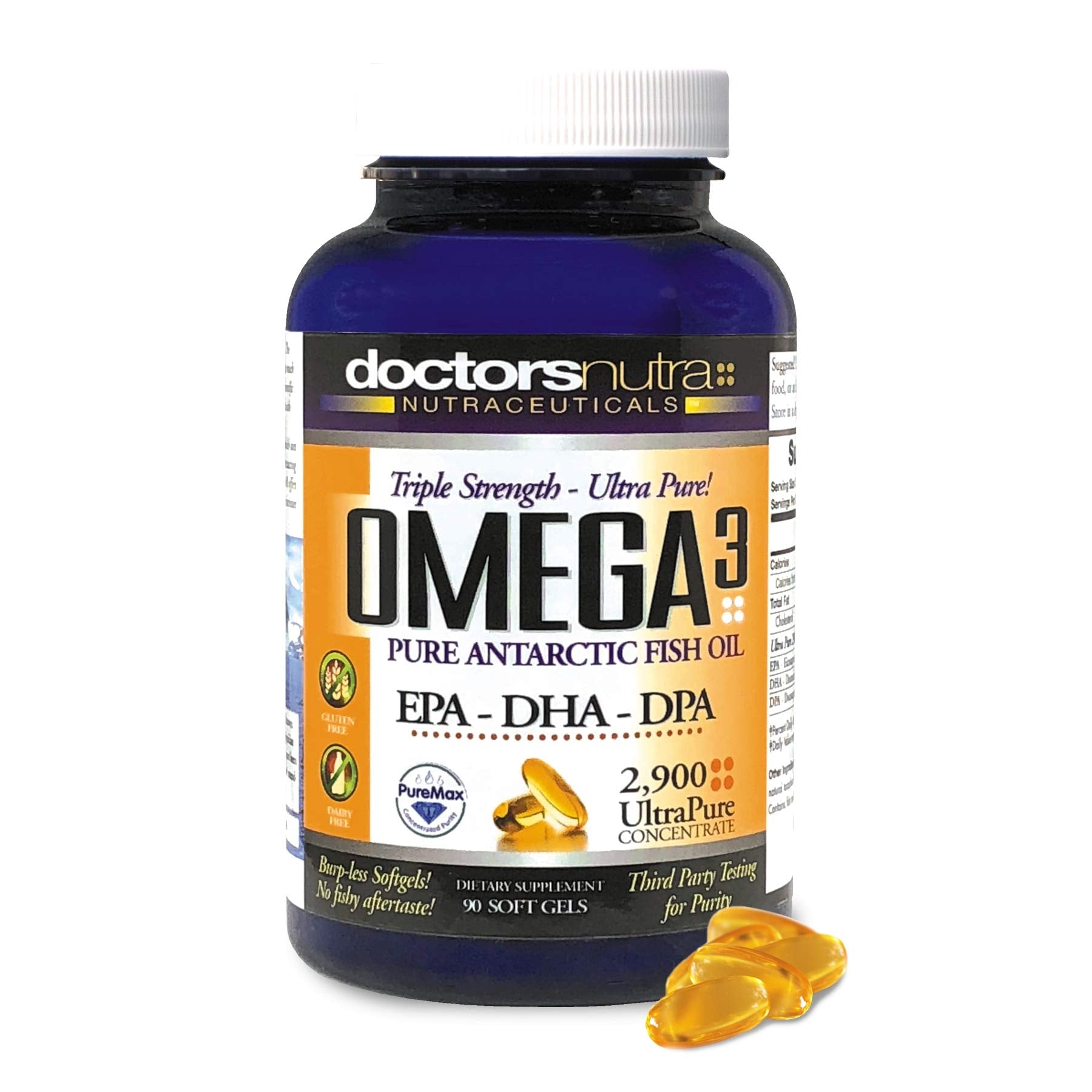 Doctors Nutra Nutraceuticals Natural Wild Caught Omega 3 DPA Fish Oil Supplement Softgels 90 Count