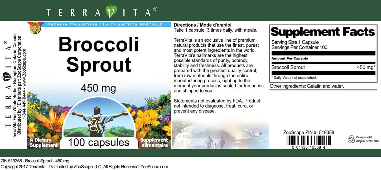 Terravita Broccoli Sprout 450 mg Capsules, 300 Count