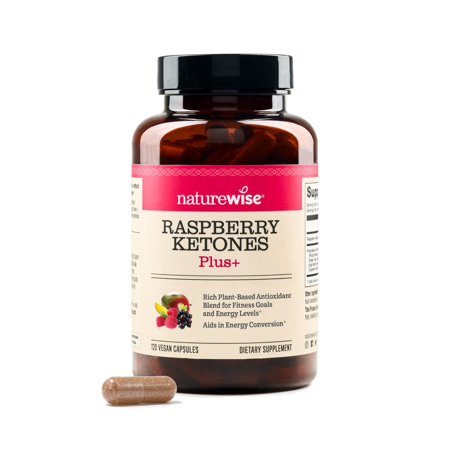 NatureWise Raspberry Ketones Plus with Green Tea Extract, Cayenne Pepper & Acai Berry 120 Capsules