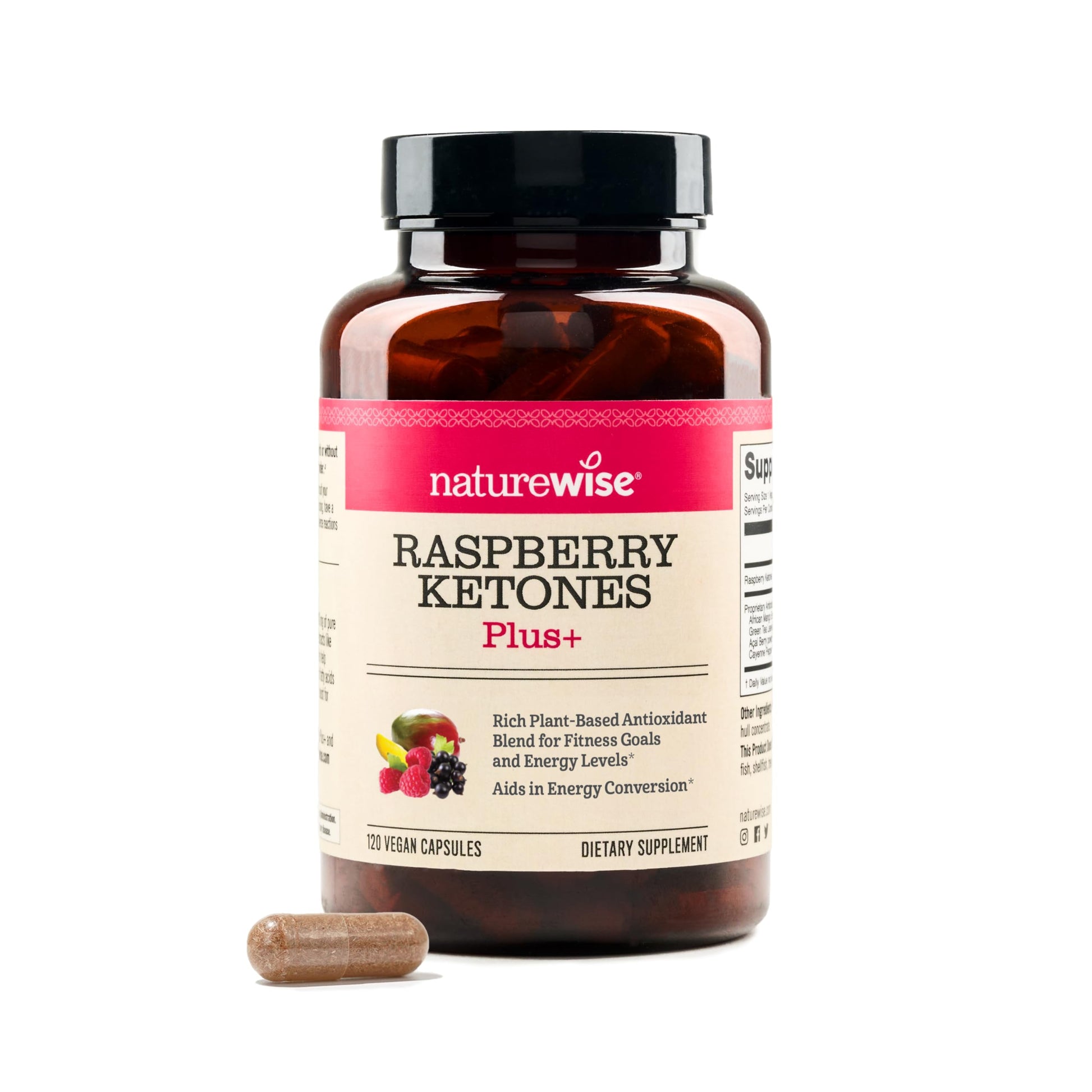 NatureWise Raspberry Ketones Plus with Green Tea Extract, Cayenne Pepper & Acai Berry 120 Capsules