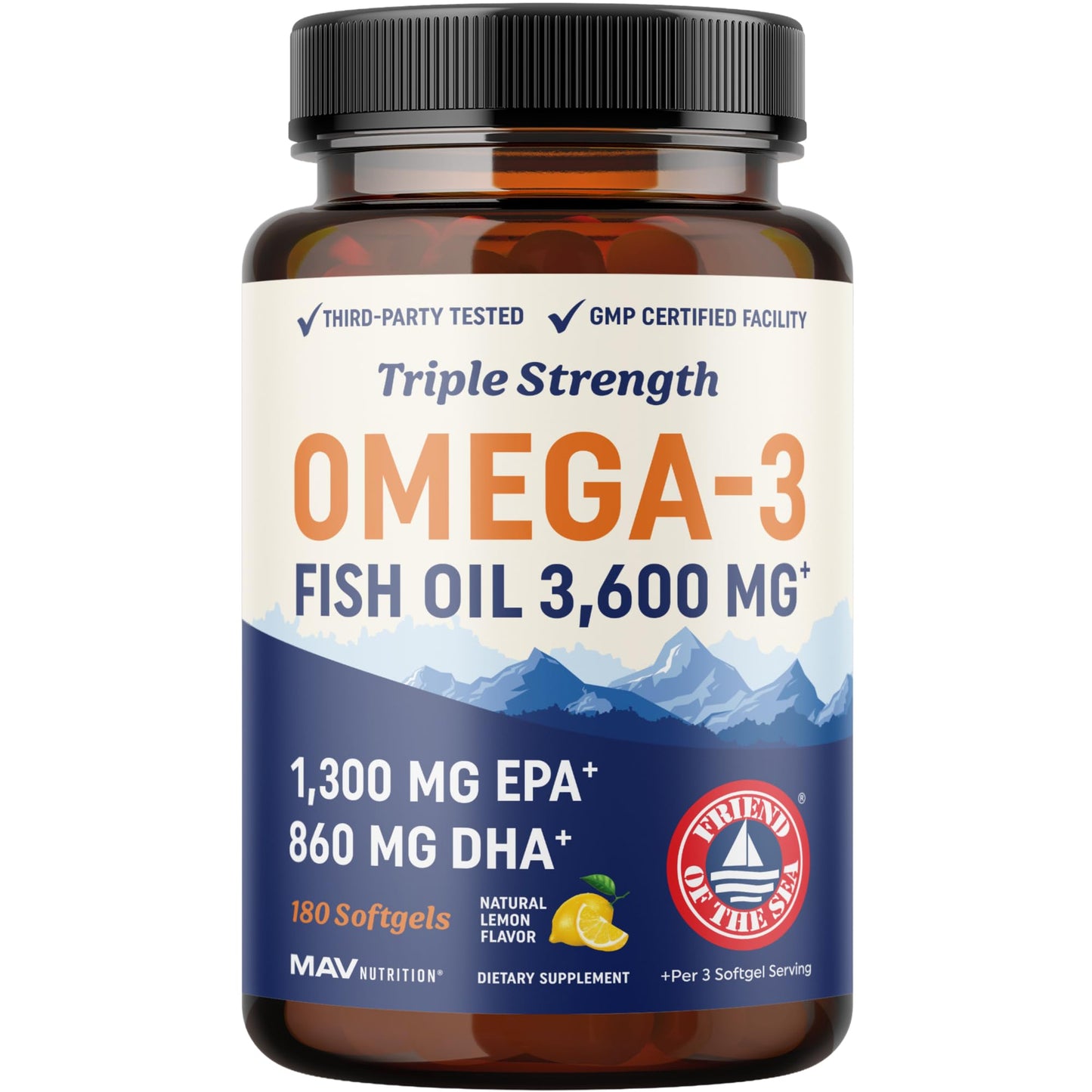 MAV NUTRITION Triple Strength Omega-3 Fish Oil Softgels 180 Count