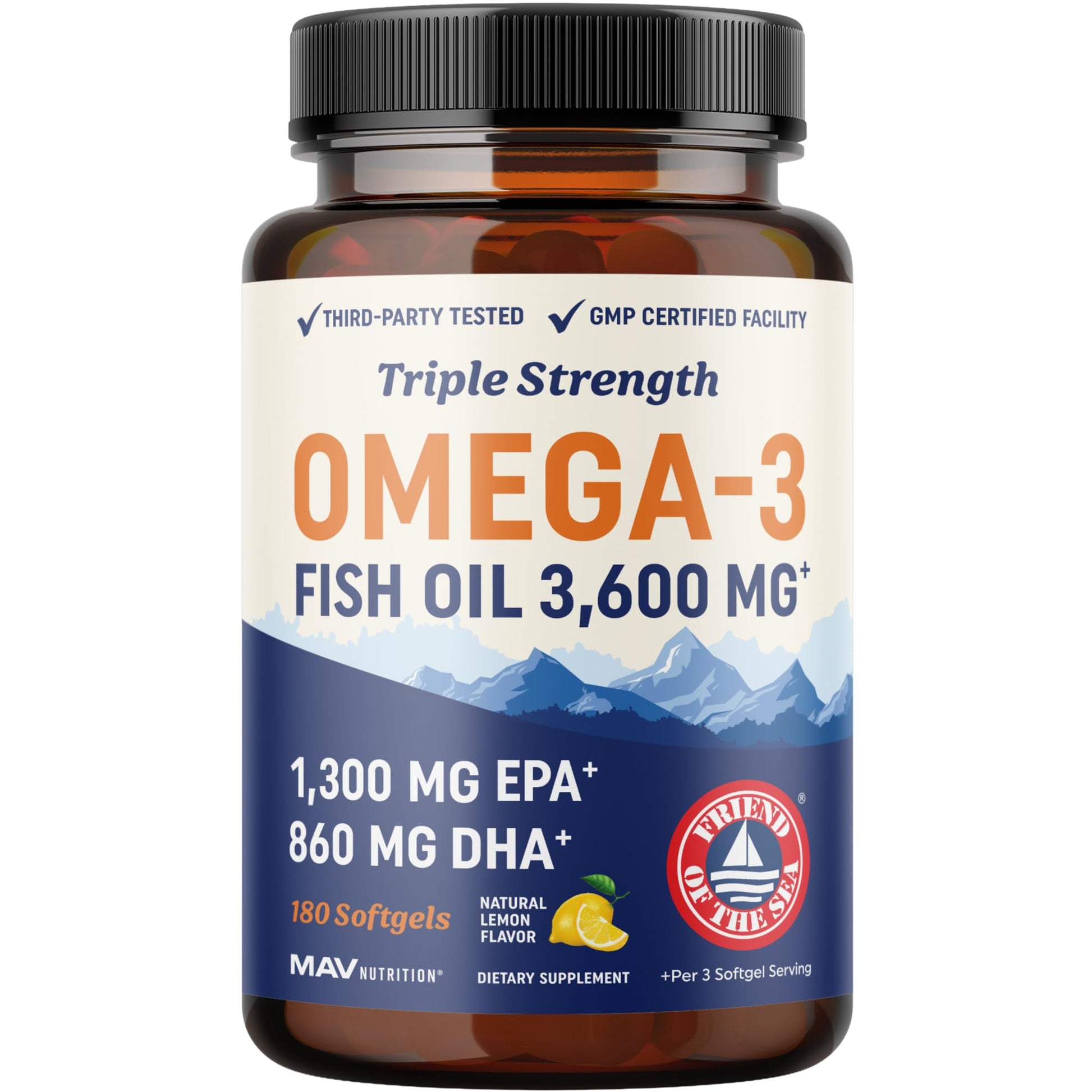 MAV NUTRITION Triple Strength Omega-3 Fish Oil Softgels 180 Count