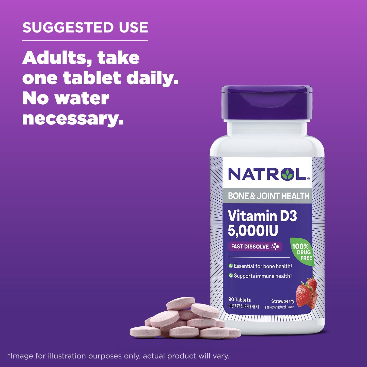 Natrol Vitamin D3 5000 IU Fast Dissolve, Bone & Joint Health, 90 Tablets