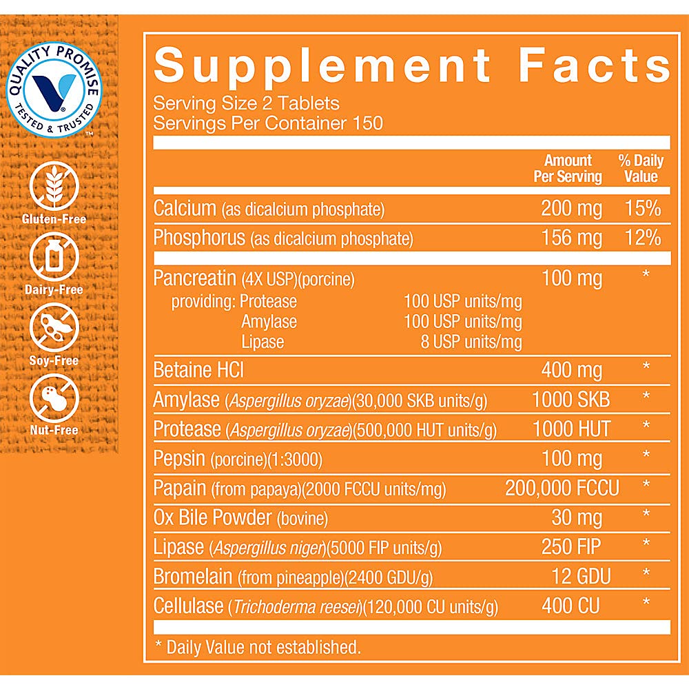 The Vitamin Shoppe Digestive Enzymes - Complete Multi-Enzyme Formula, Protein Fat Carb Digestion, 300 Tablets