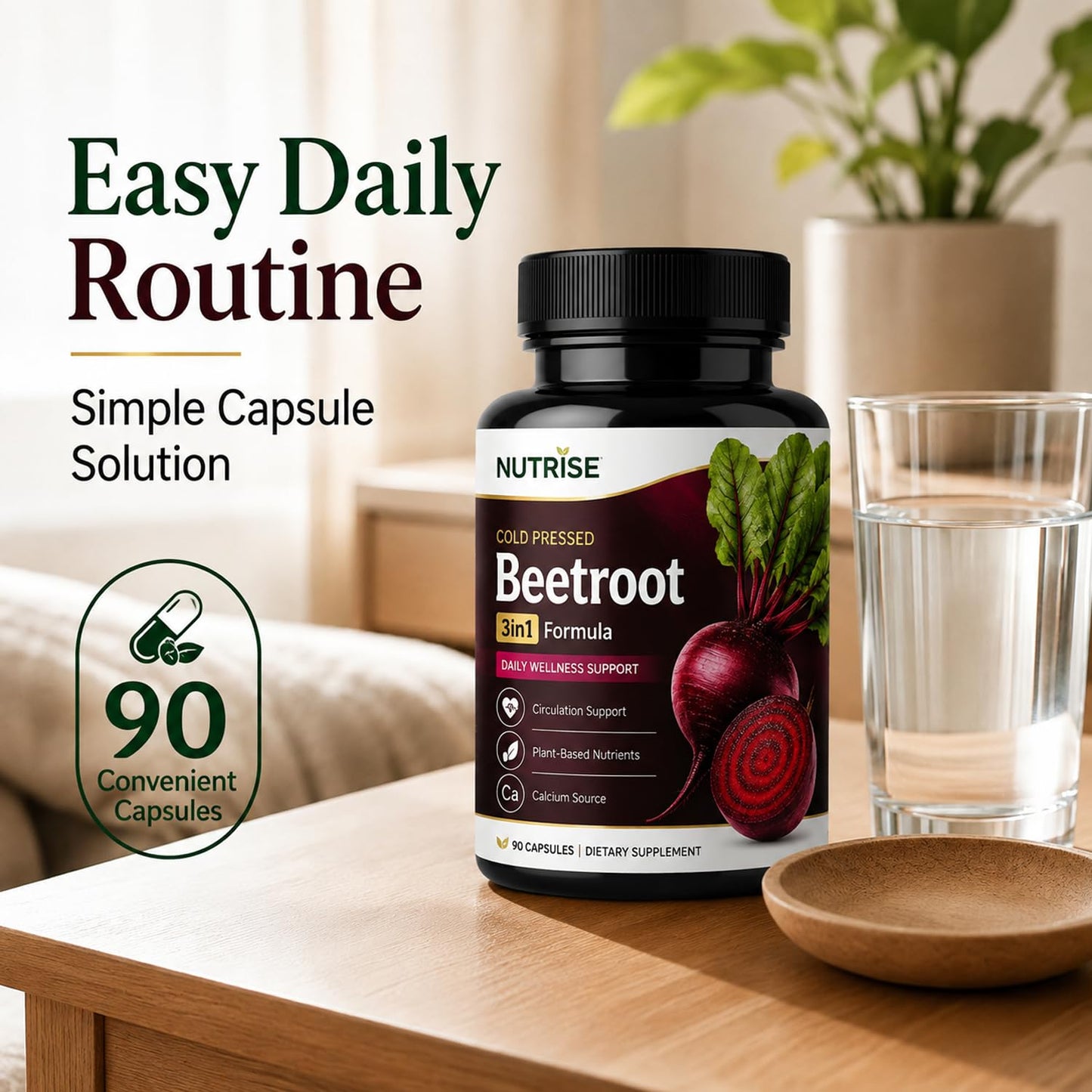 OVOVA Nutrise Beetroot Capsules with Grape Seed Extract, 3-in-1 Plant-Based Formula, Vegan Non-GMO, 90 Capsules