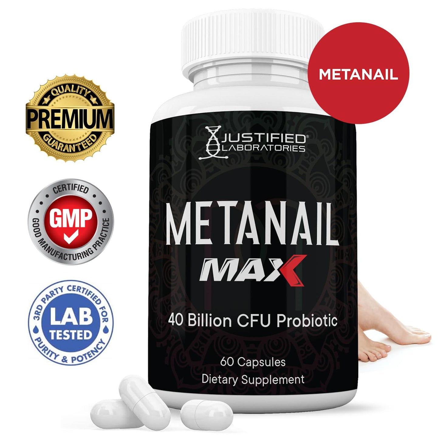 Justified Laboratories Metanail Max 40 Billion CFU Probiotic Nail Support Capsule, 180 Capsules