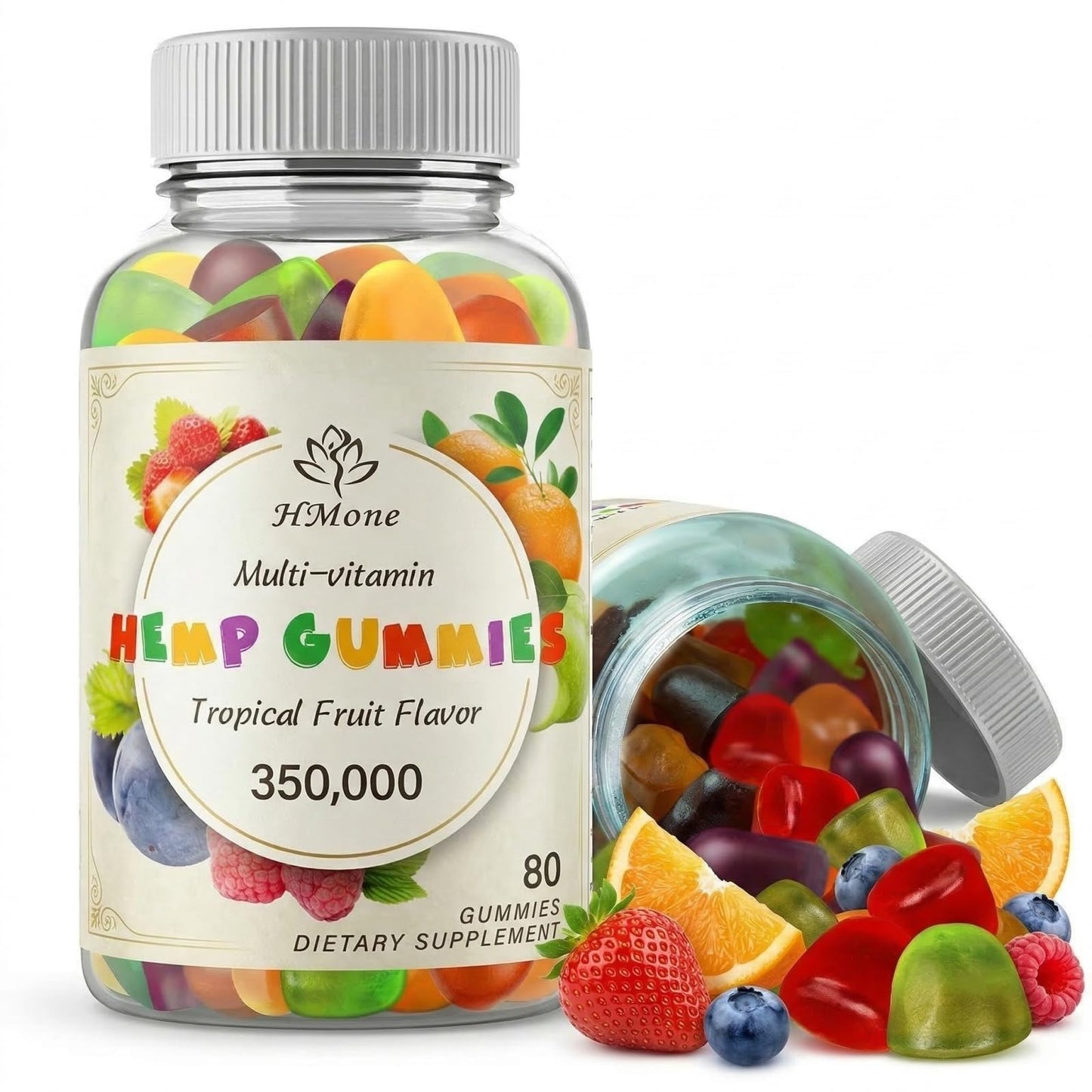 HMone Hemp Gummies for Pain Sleep Anxiety Extra Strength with Organic Hemp Oil Extract, Vegan Bear Candy, Non-GMO, 80 Count
