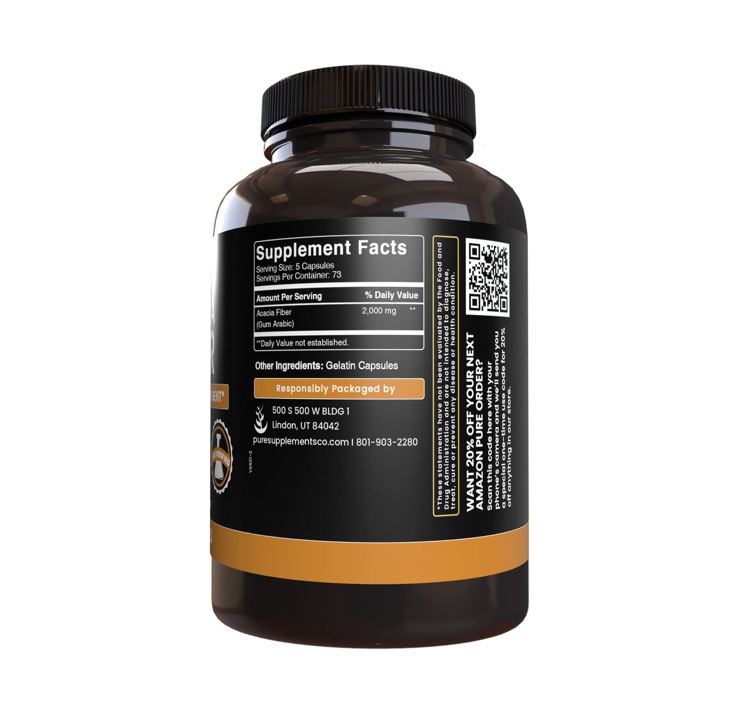 Pure Original Ingredients Acacia Fiber Capsule 365