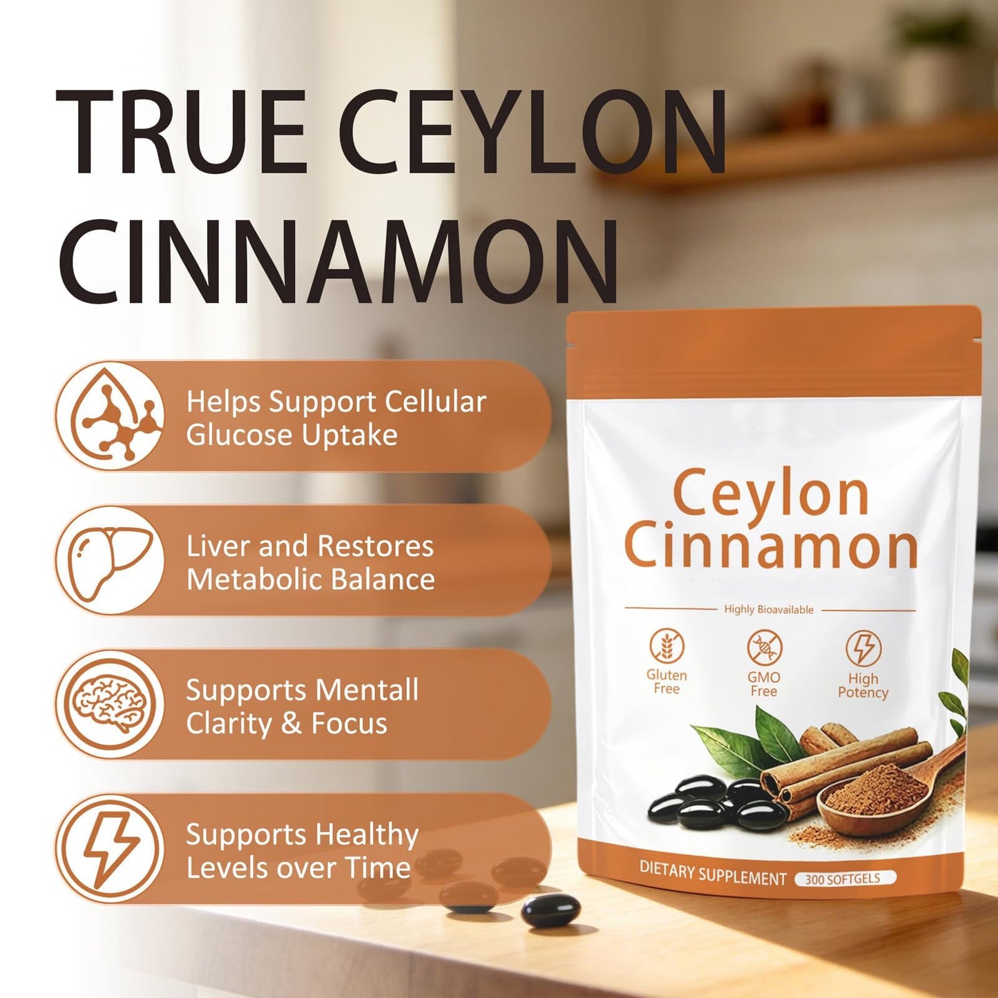 Boranel Noralife Ceylon Cinnamon Premium Organic MCT Oil Capsule, 300 Count