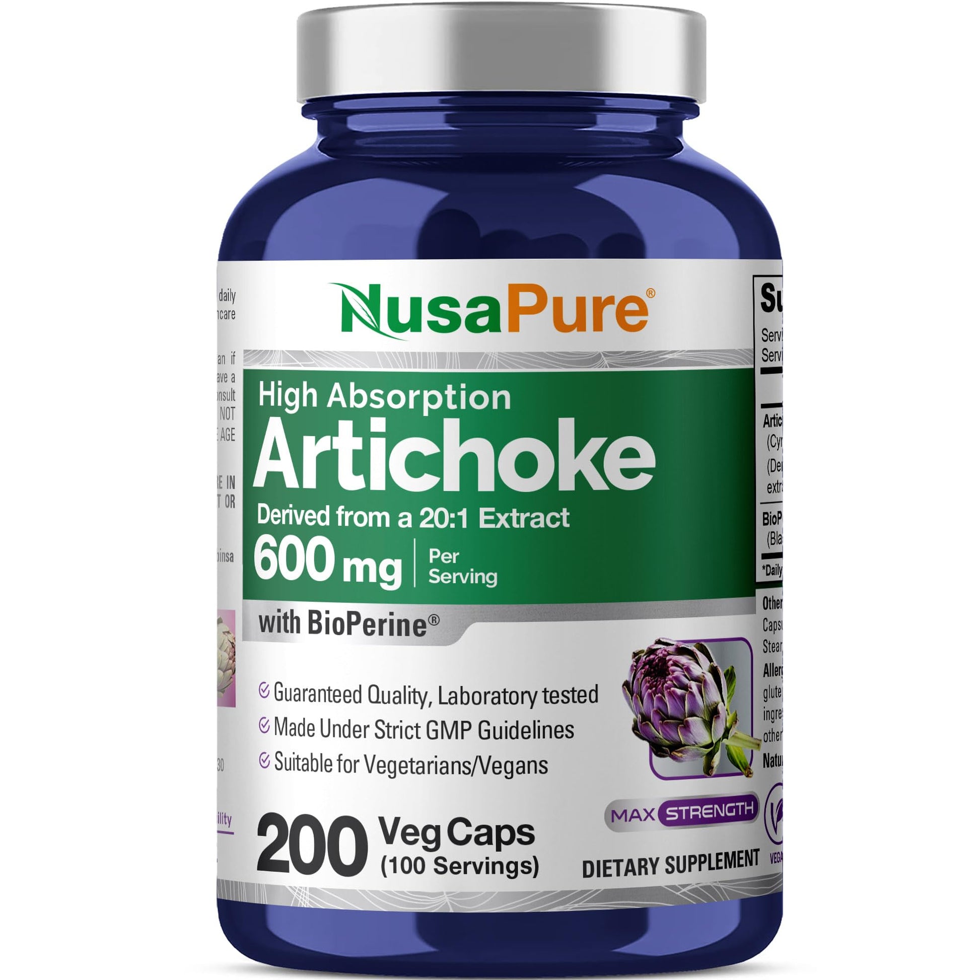 NusaPure Artichoke Capsules, 200 Count
